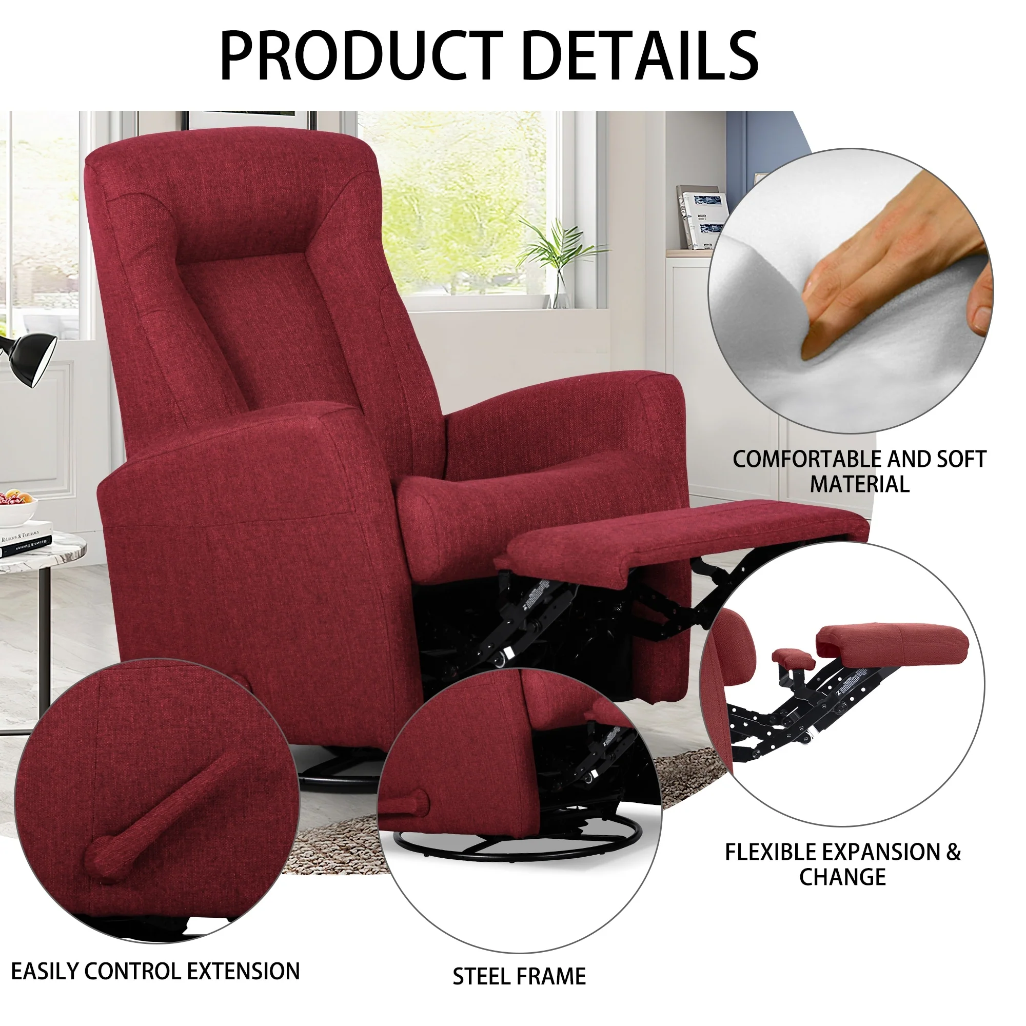 29.5 Width Glider Recliner Rocker Recliner Swivel Recliner Chair