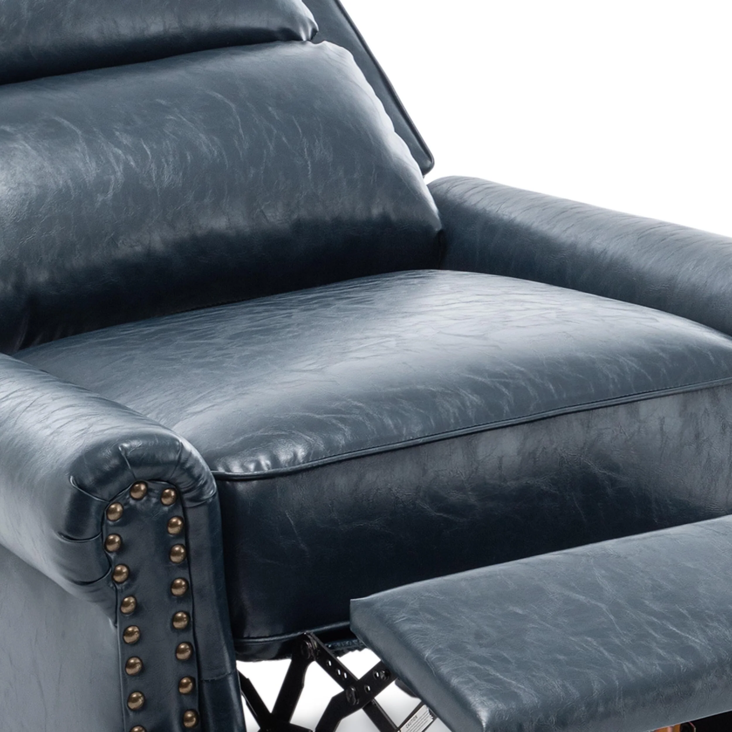Mid-Century Nailhead Pu Leather Linen Recliner