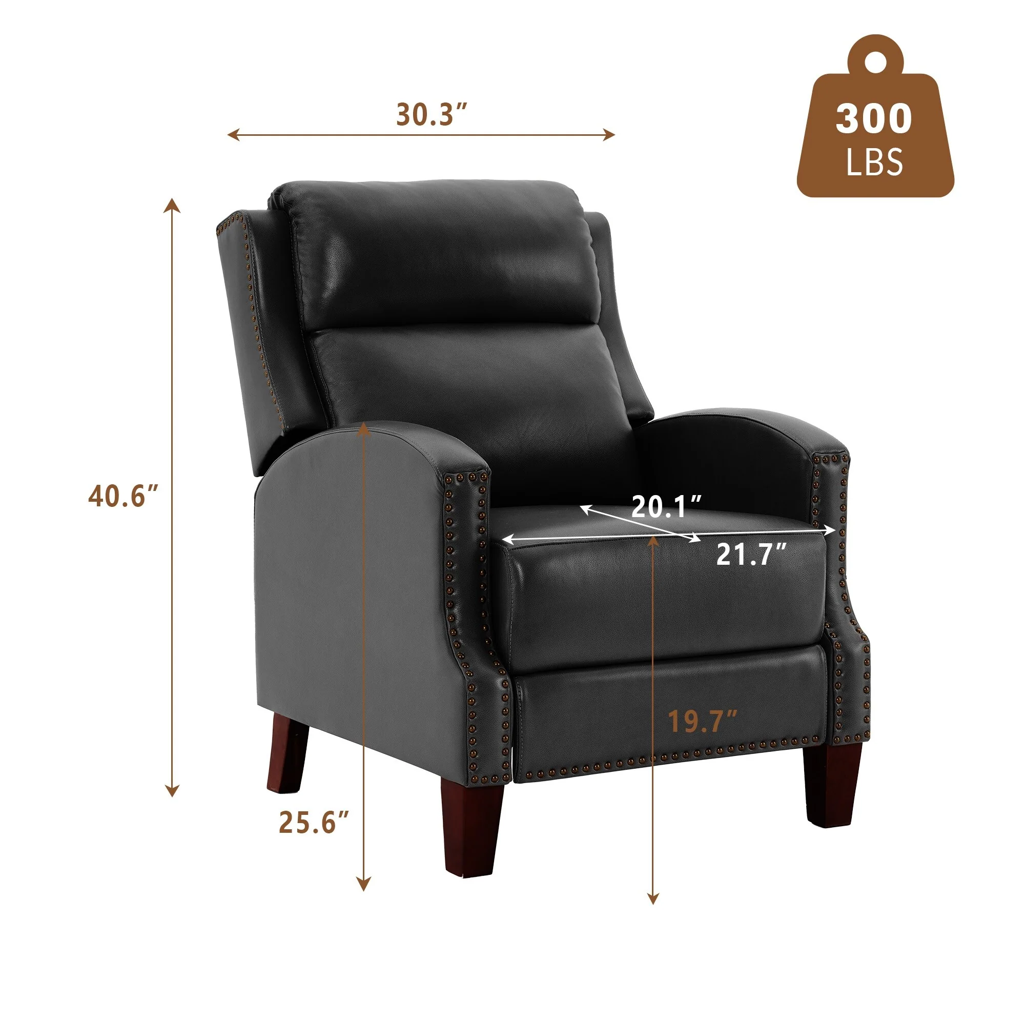 Genuine Leather Pushback Recliner with Multi-Angle Seat Back and Solid Wood Legs