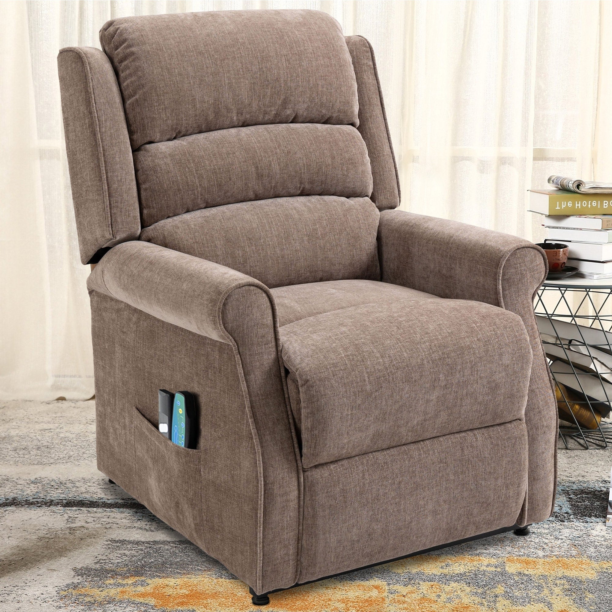 Clihome Chenille Fabric Power Lift Recliner Chair with Massage