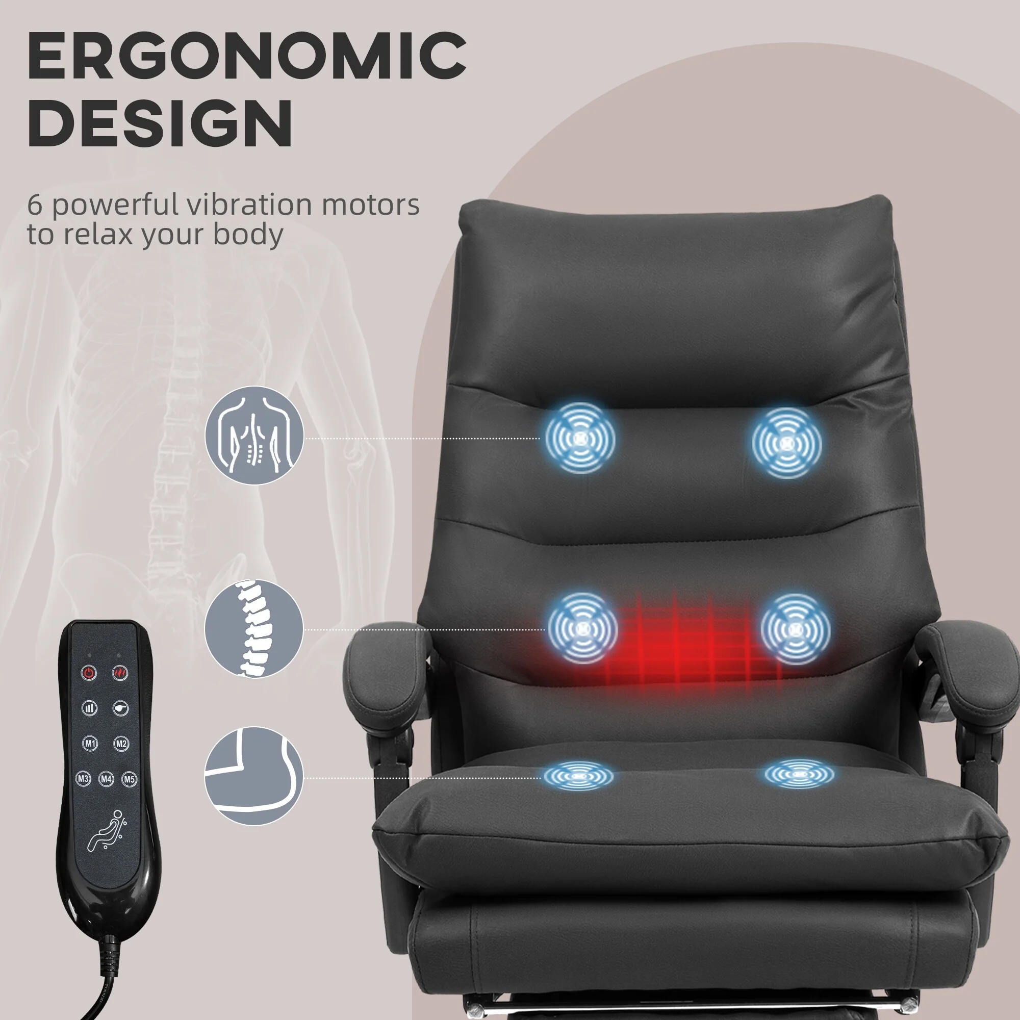 Vinsetto Microfibre Vibration Heated Reclining Massage Office Chair