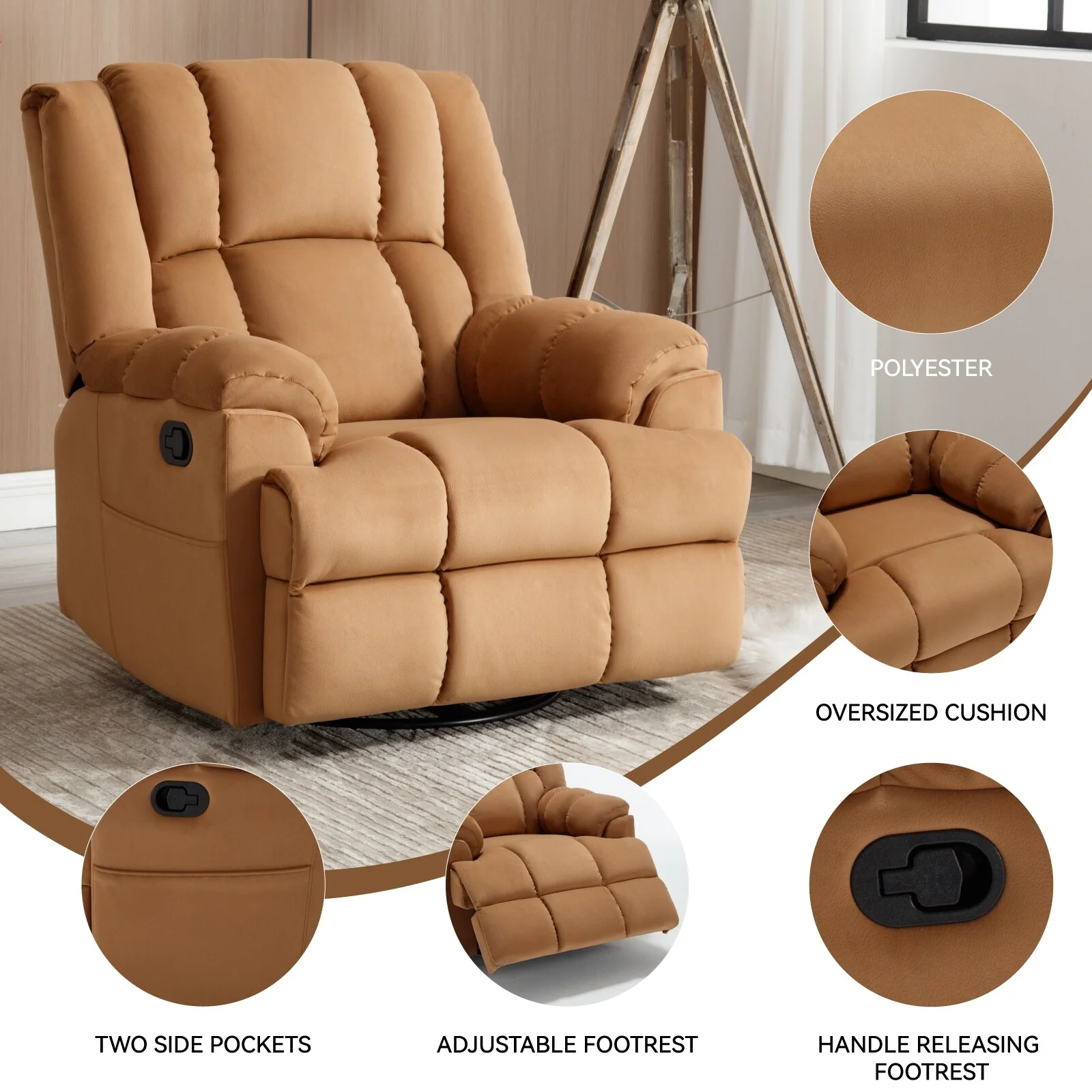 Manual Recliner Chair with Rocker and Swivel