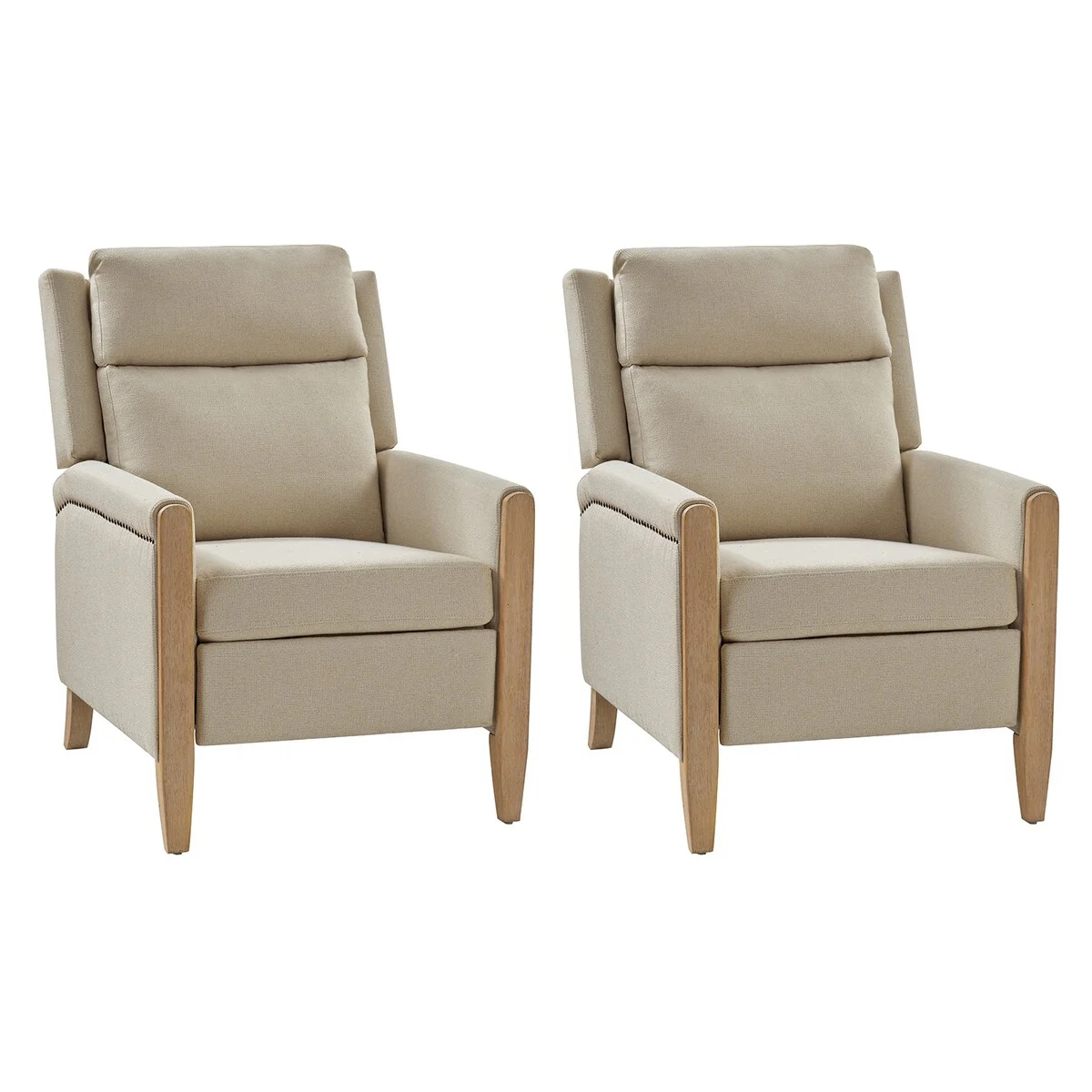 Suares Transitional Nailhead Manual Recliner with Solid Wood Legs Set of 2 by HULALA HOME