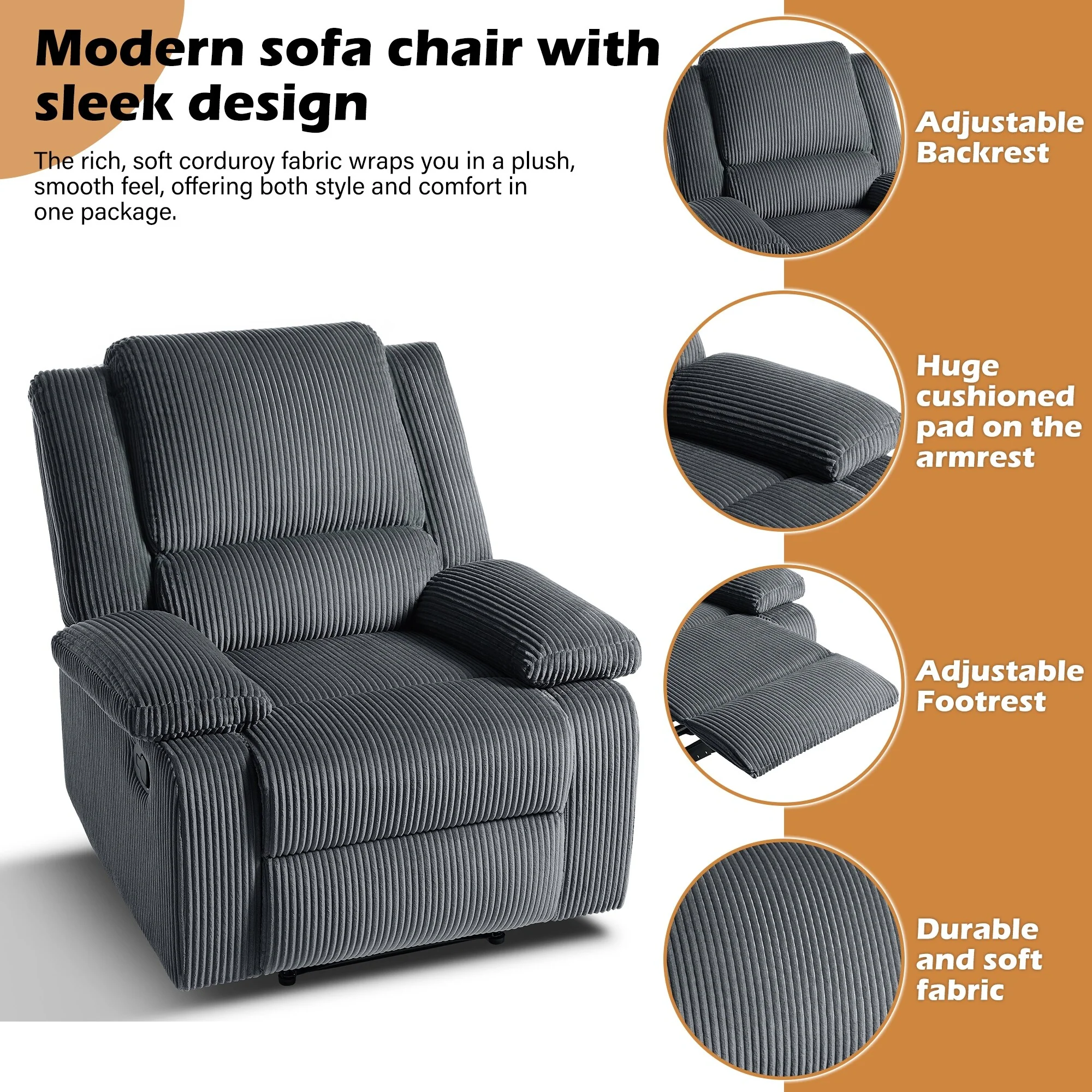 Vegan Leather Upholstered Push Back Manual Recliner Chair