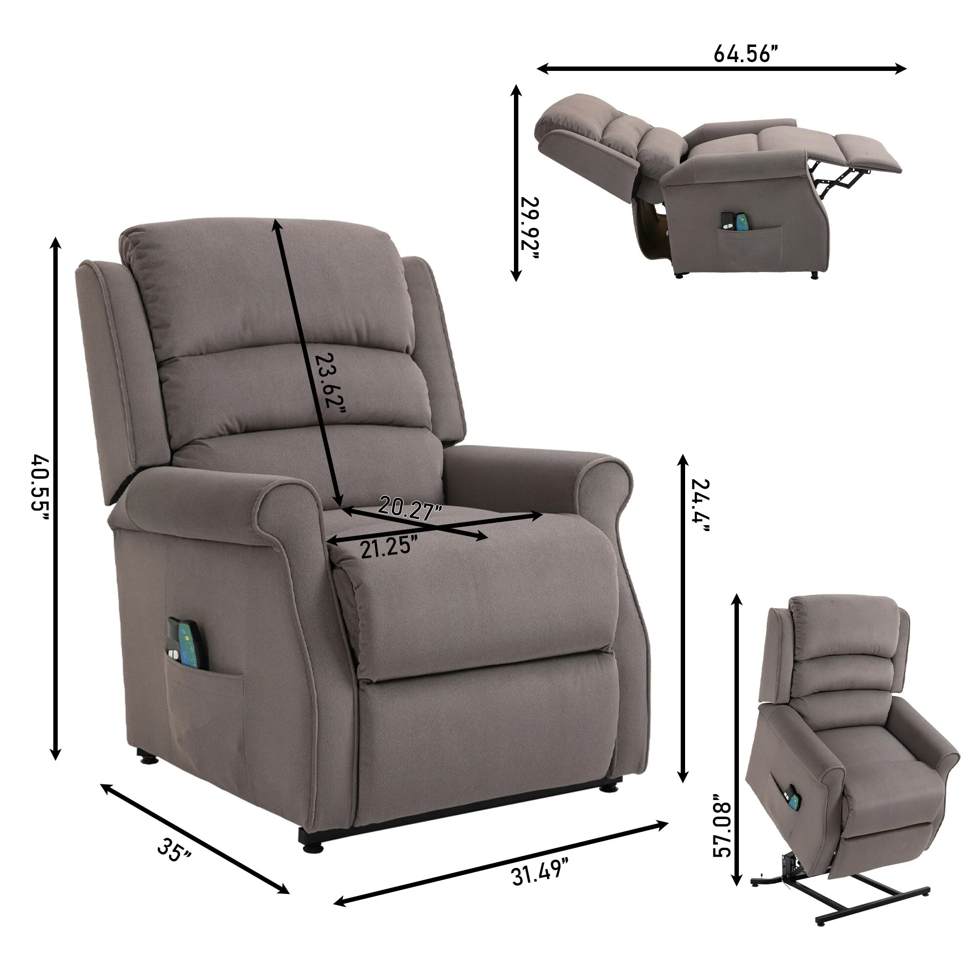 Clihome Chenille Fabric Power Lift Recliner Chair with Massage