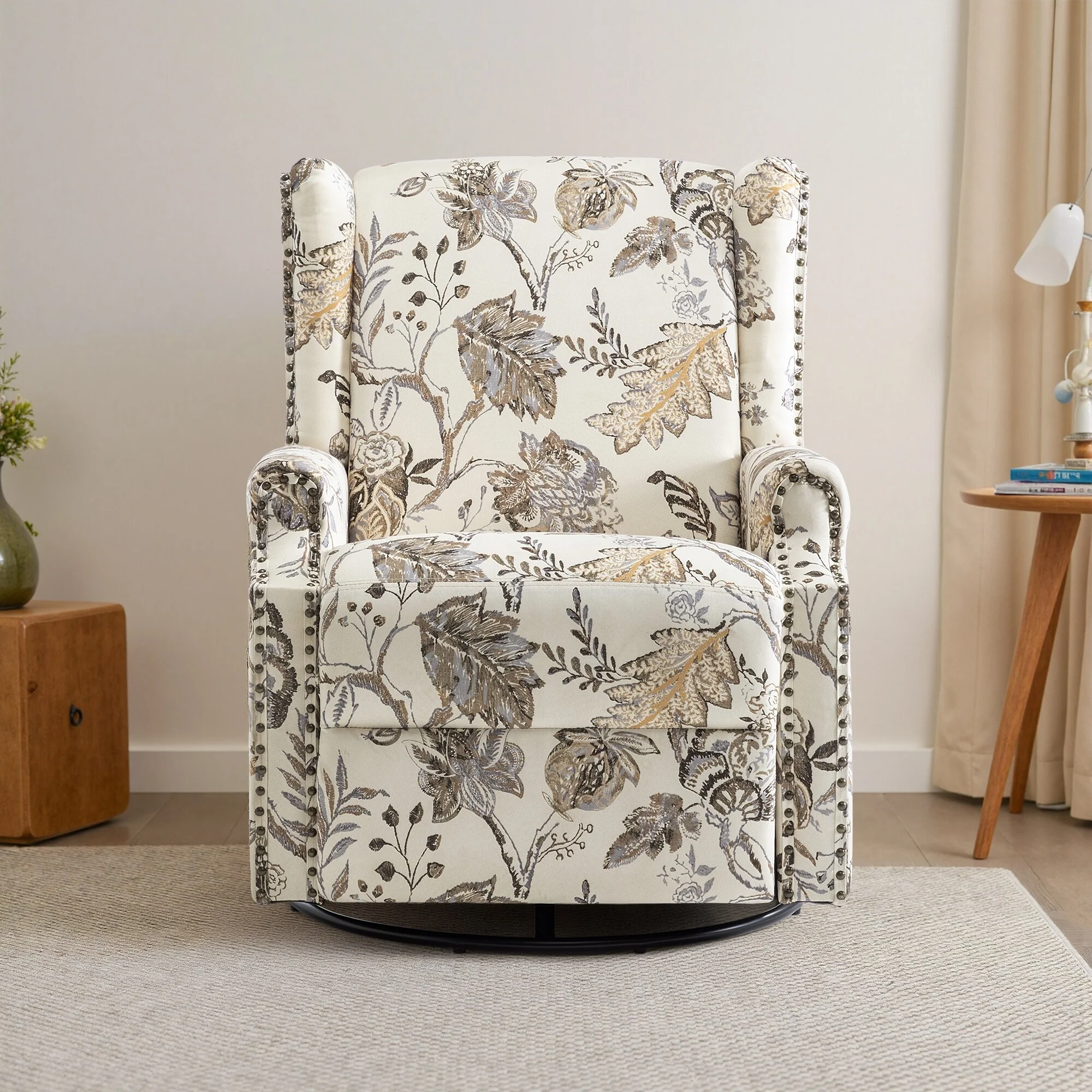 Linen Manual Swivel Base Recliner Chair with Footrest