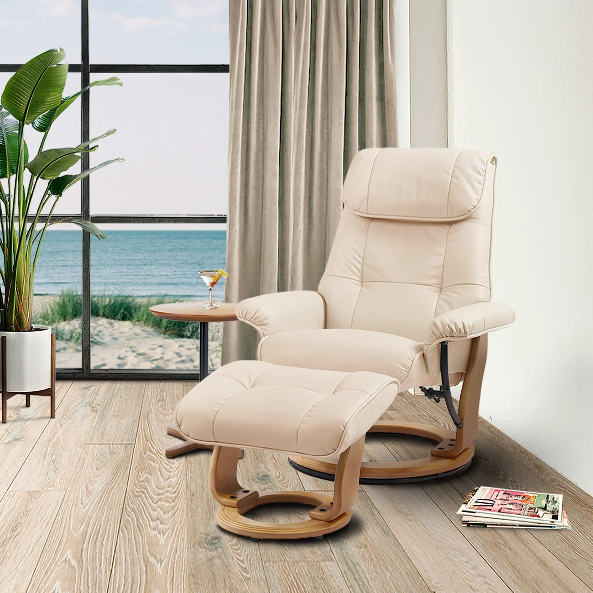 Copper Grove Caret Top Grain Leather Recliner and Ottoman