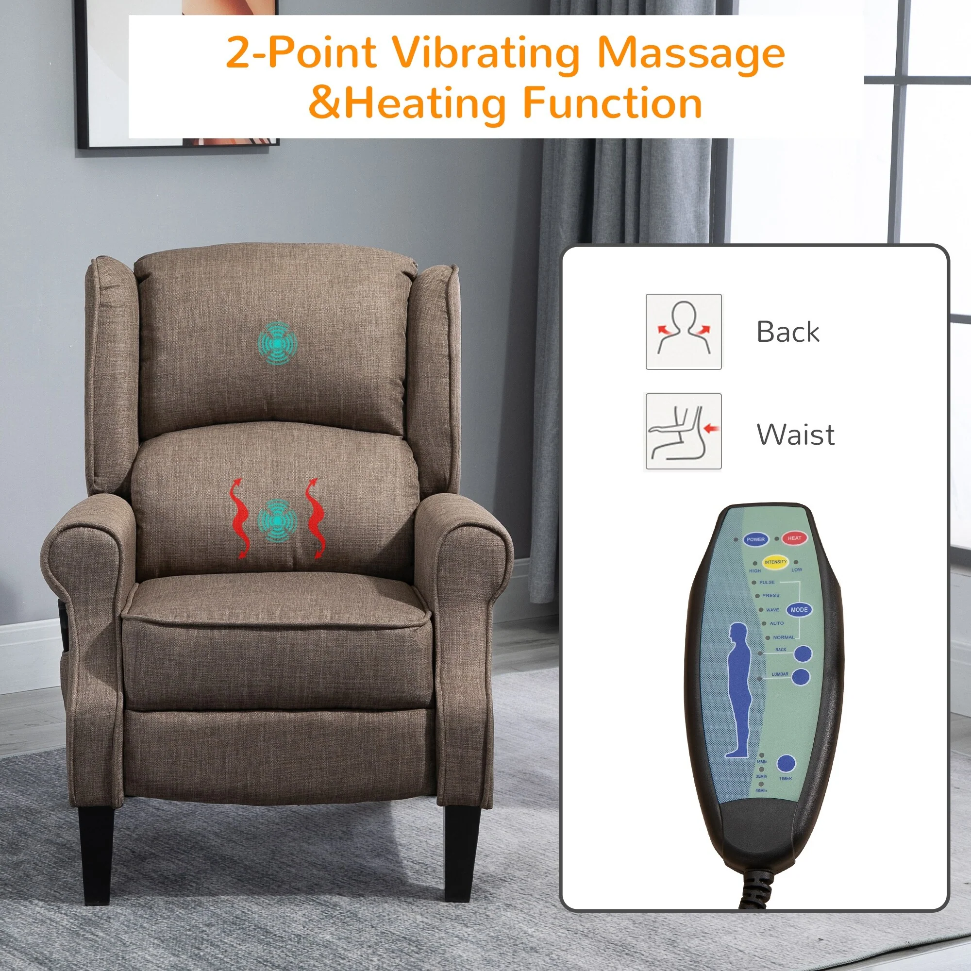 Heated Massage Recliner Chair with Lumbar Heating  Remote Controller