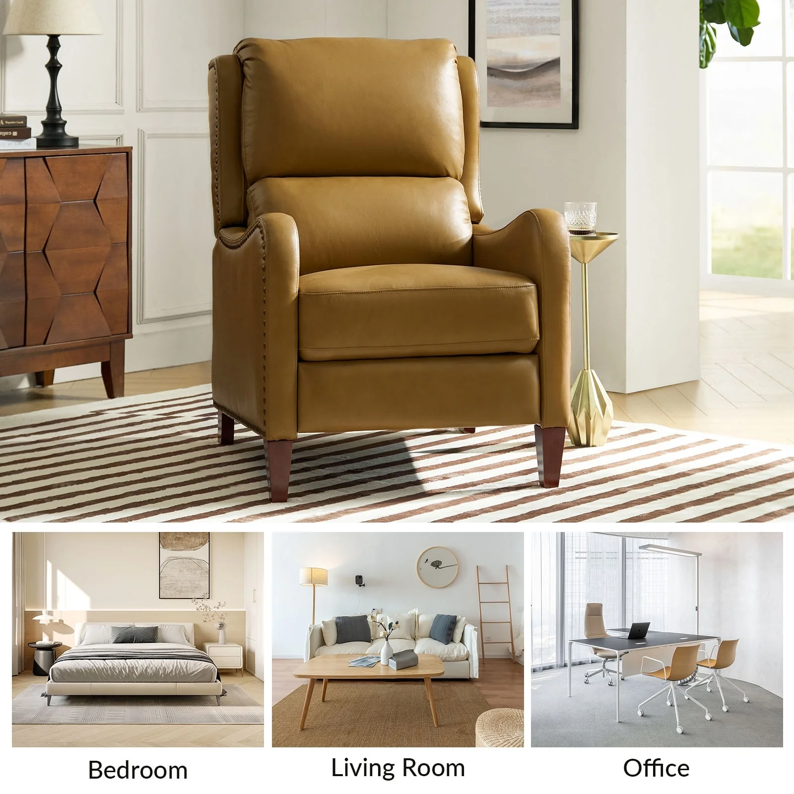 Brigida Modern Genuine Leather Nailhead Trim Recliner with Adjustable Footrest Set of 2 by HULALA HOME