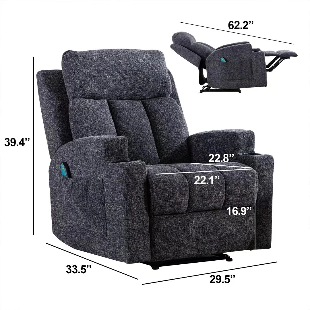 Massage Recliner and Manual Singles Sofa with Remote control