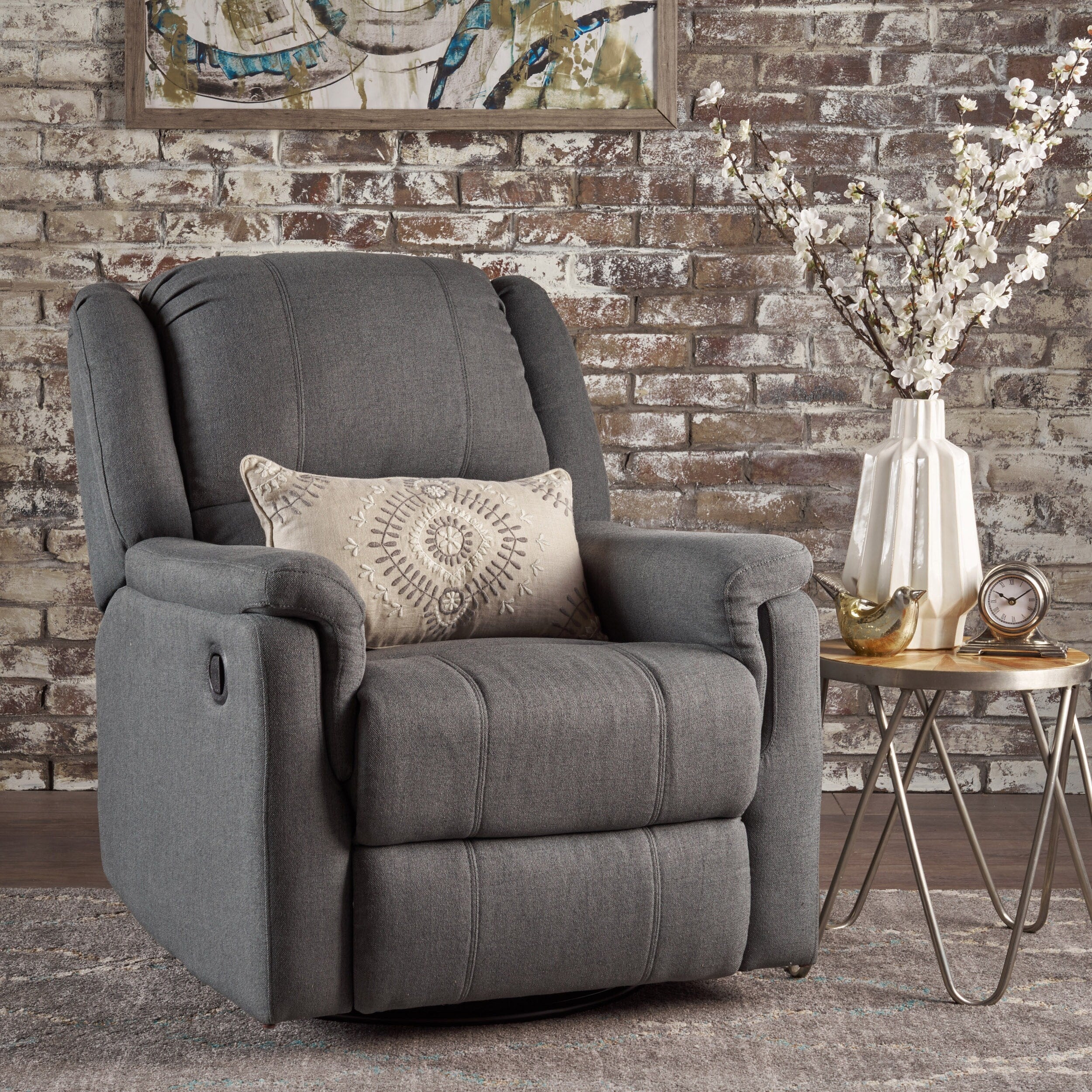Roomfitters Fabric Glider Recliner with Swivel, Manual Reclining Chair