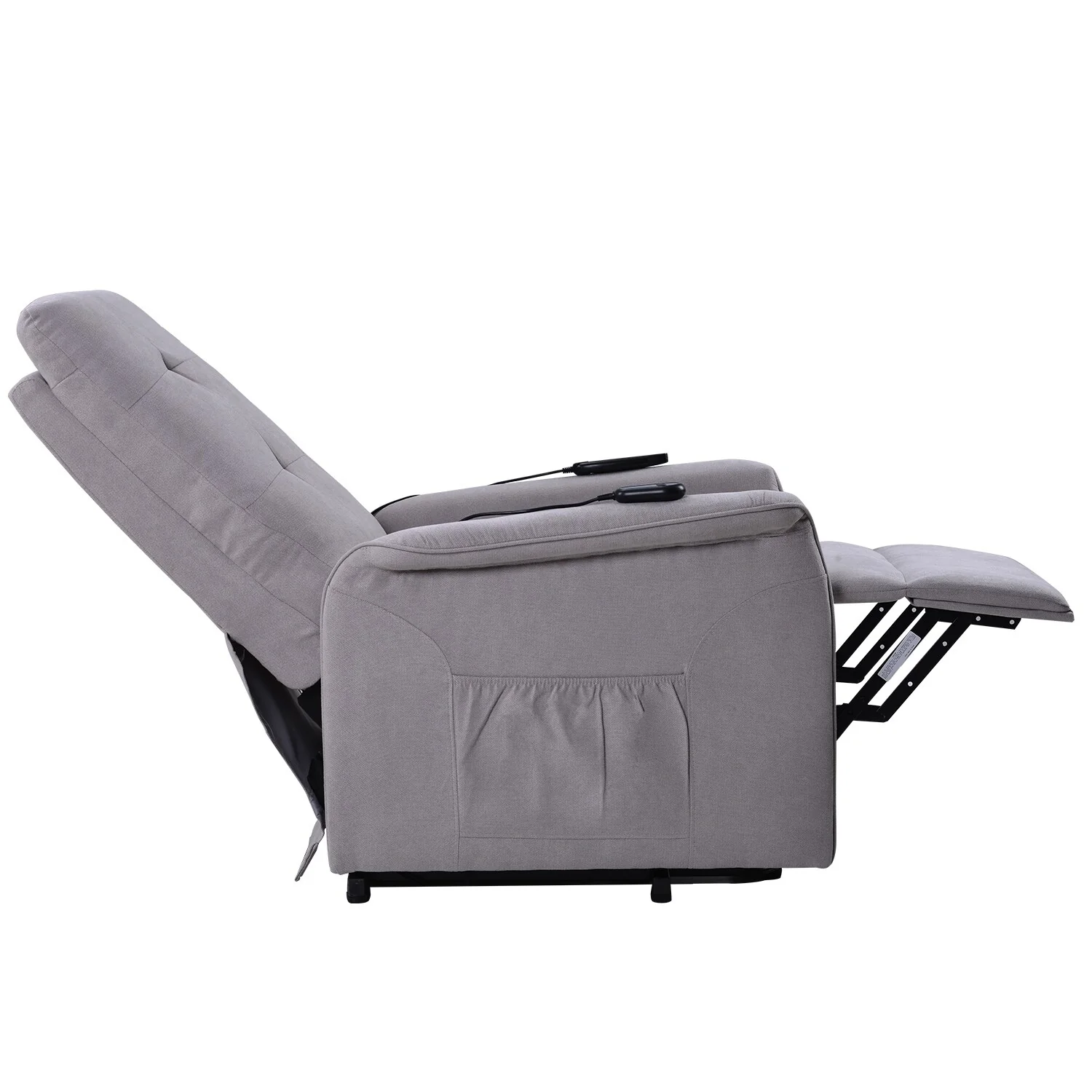 Grey Power Lift Recliner with Adjustable Massage, Overstuffed Cushion, Remote Control, and Convenient Side Pockets