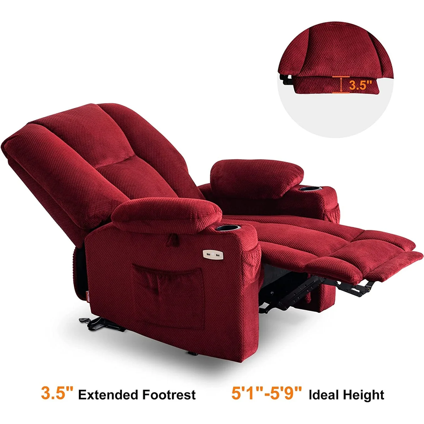 MCombo Electric Power?Recliner Chair with Massage  Heat, Plush Fabric 8015