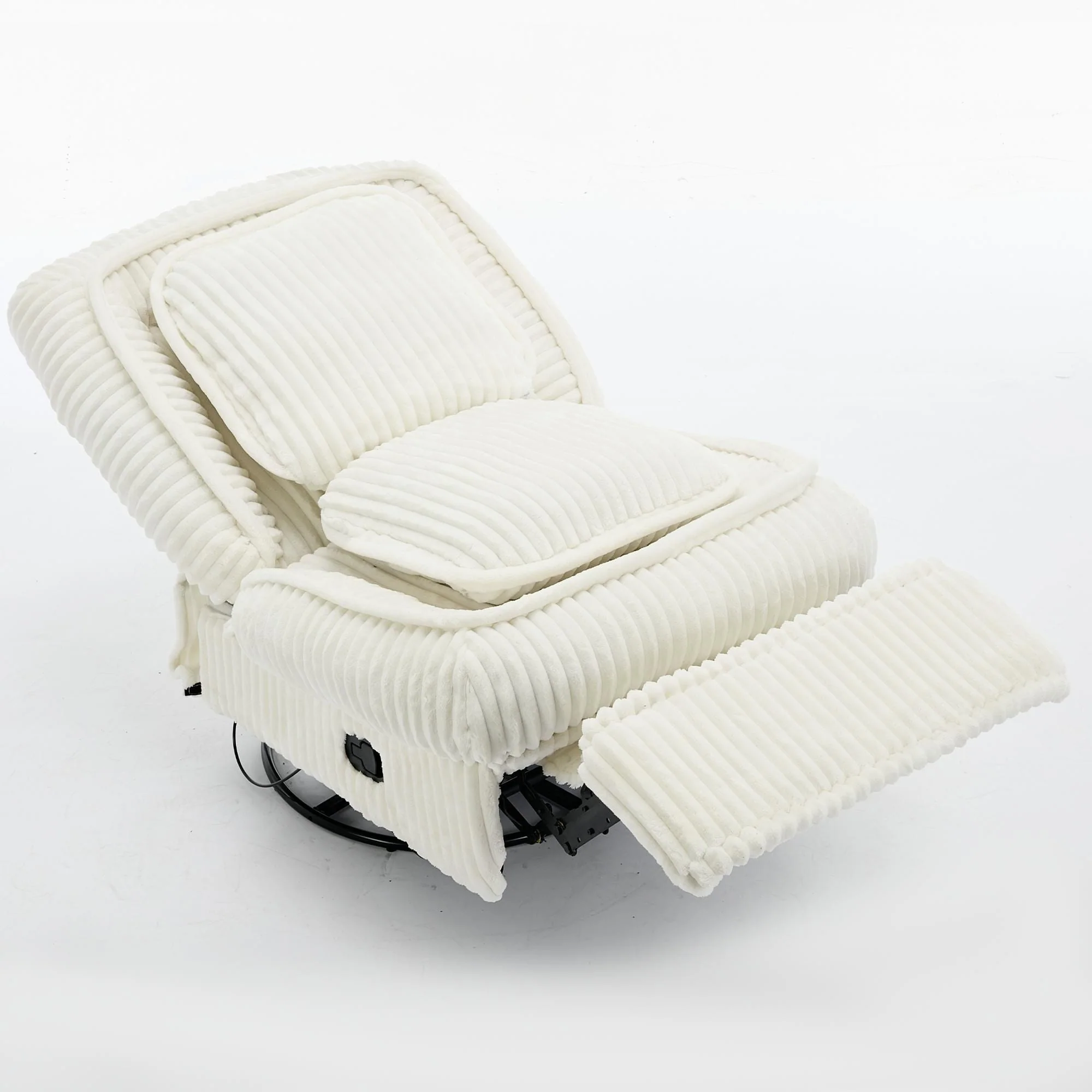 Corduroy 360�� Swivel Glider Rocker Recliner with Pillows