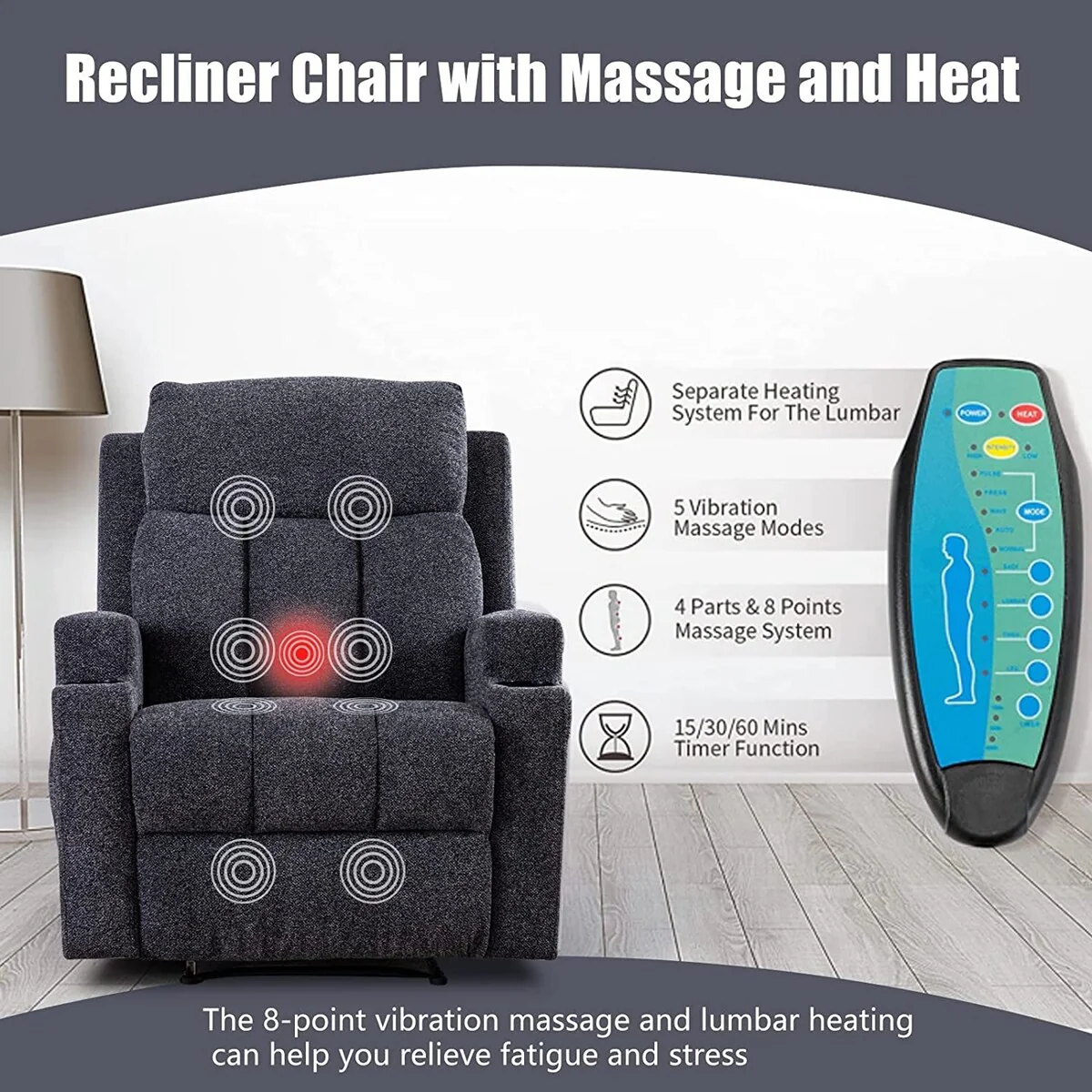 Massage Recliner and Manual Singles Sofa with Remote control