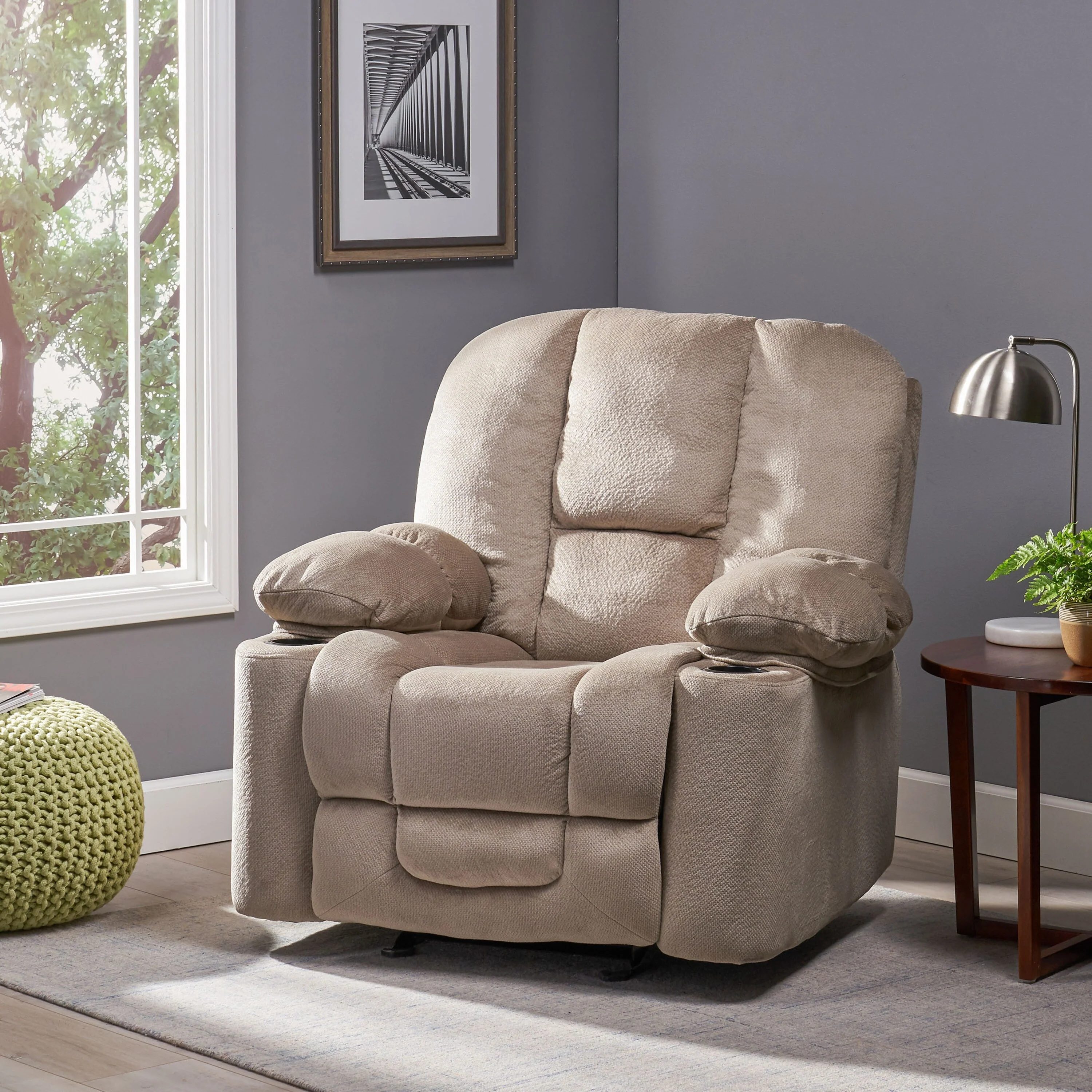 Roomfitters Luxurious Manual Recliner Chair in Chocolate with Skin-Friendly Fabric and Dual Cup Holders