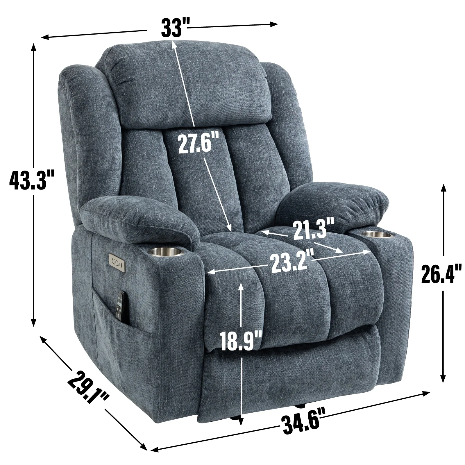 Electric Lift Recliner with Targeted Massage, Lumbar Heating, Dual USB Charging, and Stainless Steel Cup Holders