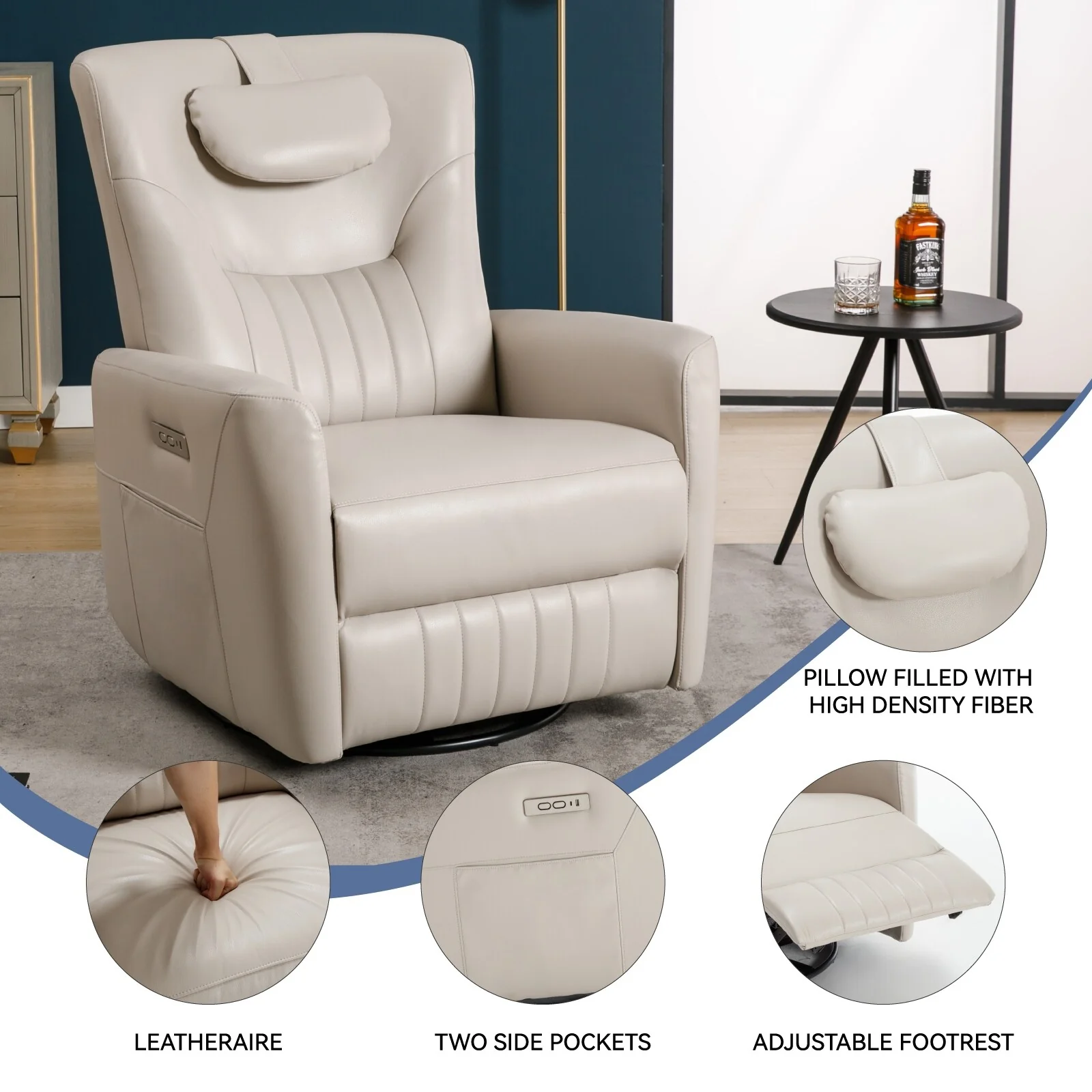 Swivel and Rocker Power Recliner Chair with Lumbar