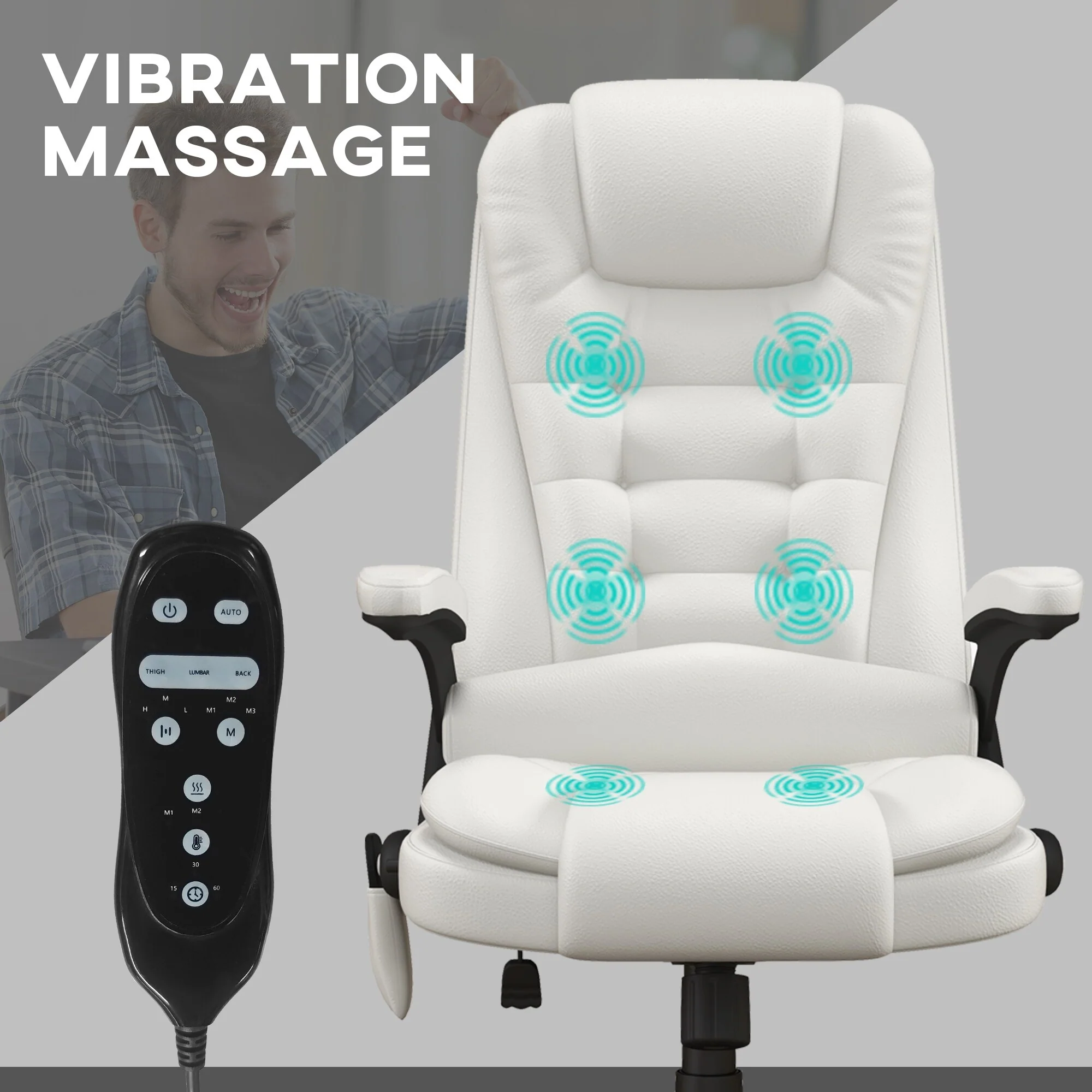 HOMCOM High Back Vibration Massage Office Chair with 6 Vibration Points, Beige