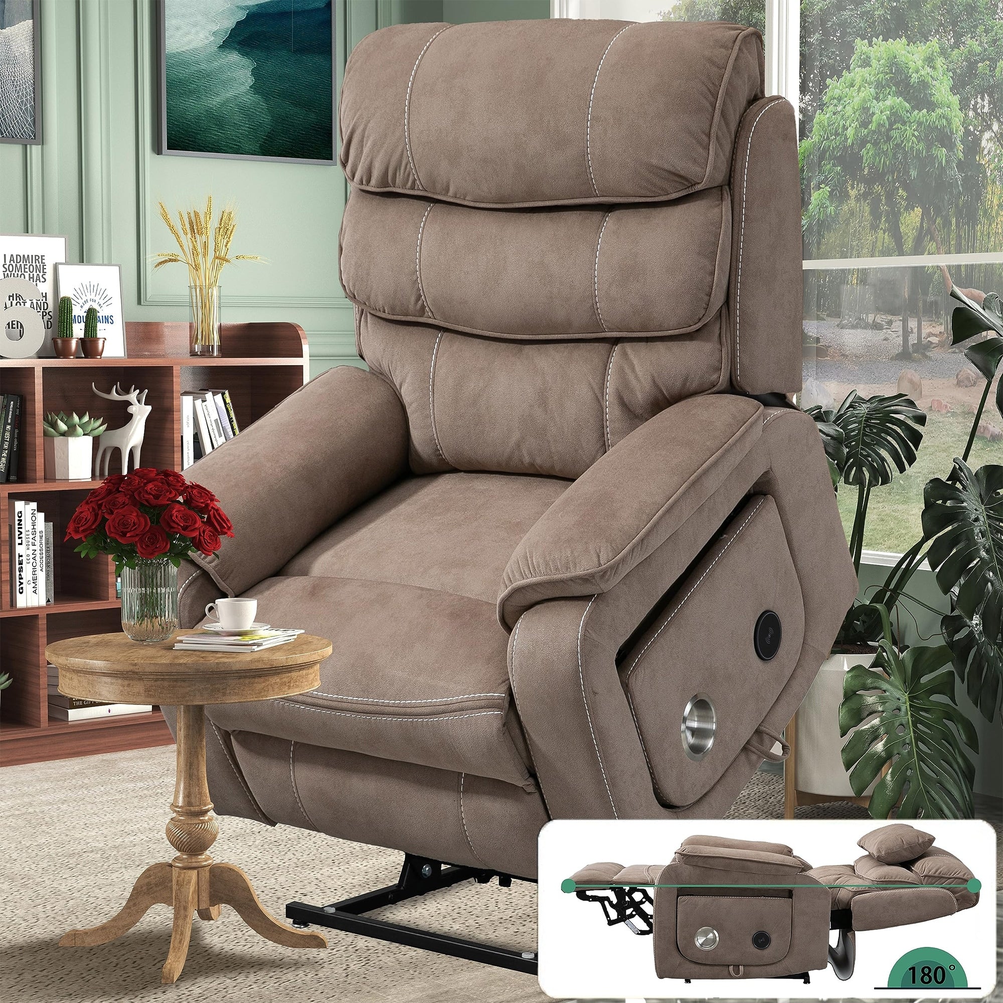 Oversized Power Lift Recliner Chair Heat  Massage, 180 Lying Flat