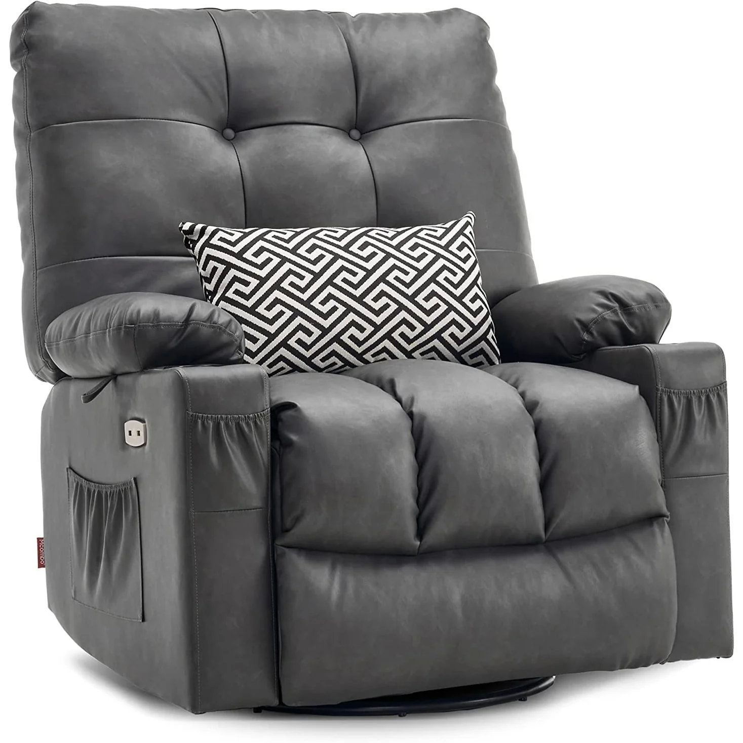 MCombo Large Power Swivel Glider Rocker Recliner Chair with Massage and Heat, Faux Leather 7748