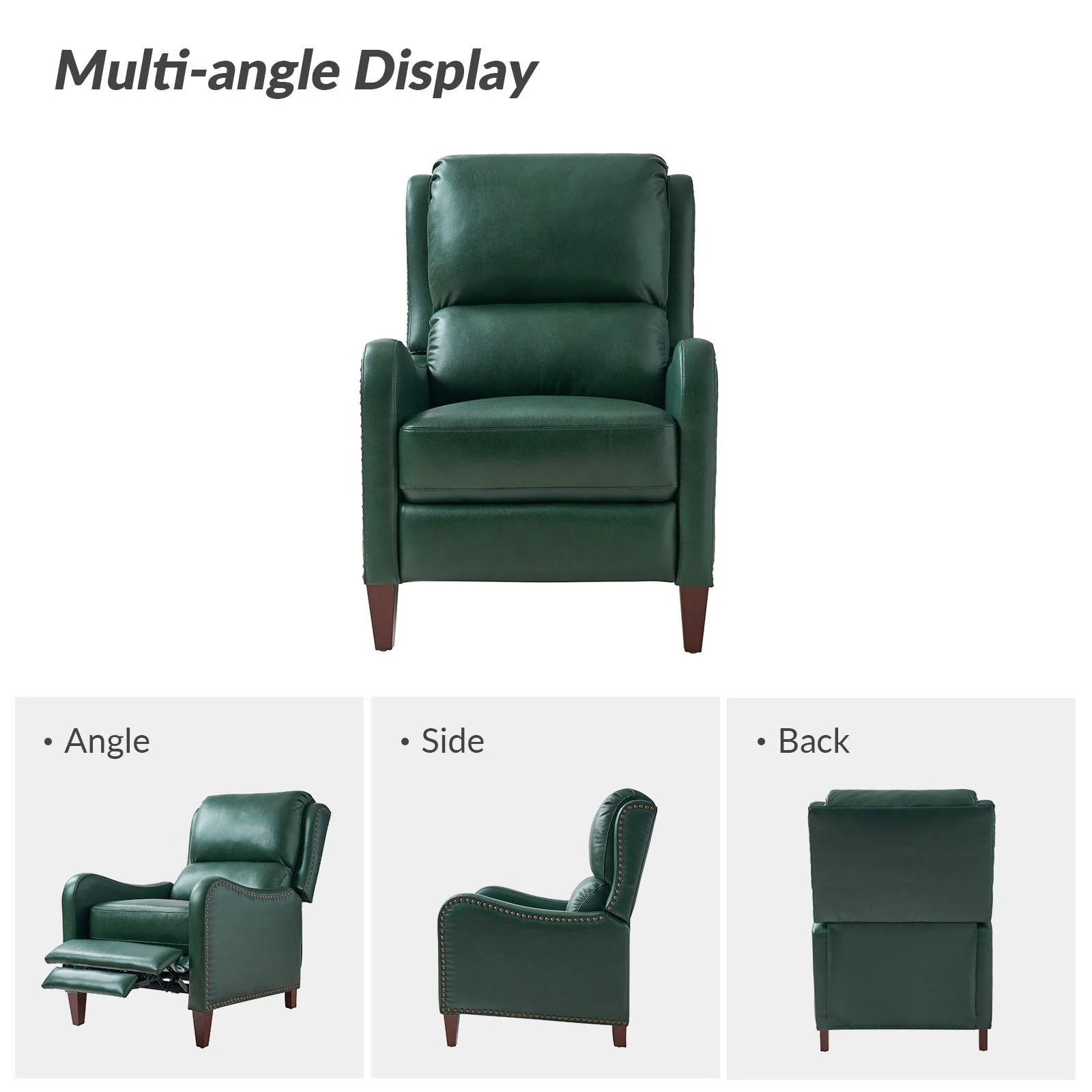 Brigida Modern Genuine Leather Nailhead Trim Recliner with Adjustable Footrest Set of 2 by HULALA HOME