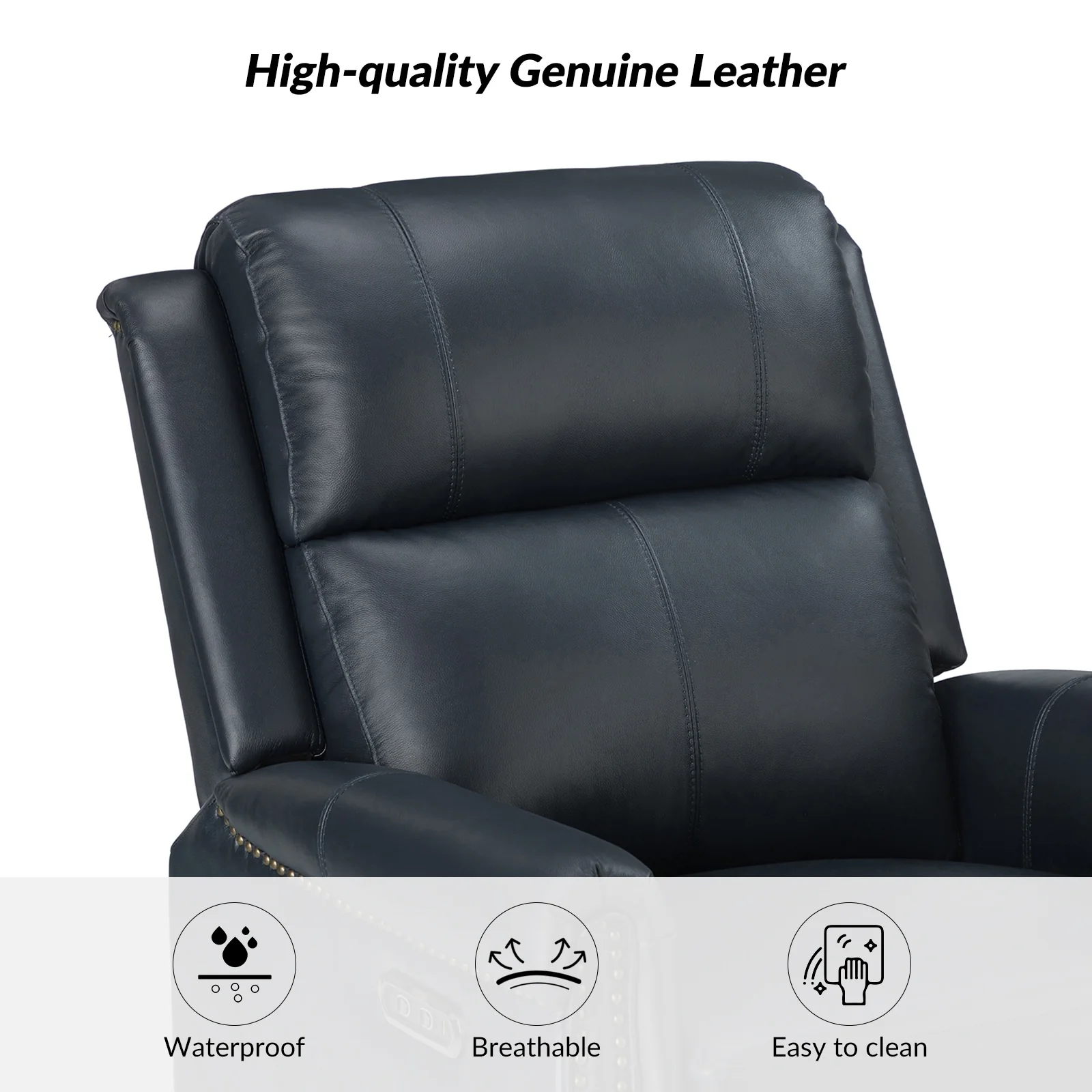 Renato Traditional Genuine Leather Nailhead Power Swivel Recliner Chair with Metal Base Set of 2 by HULALA HOME