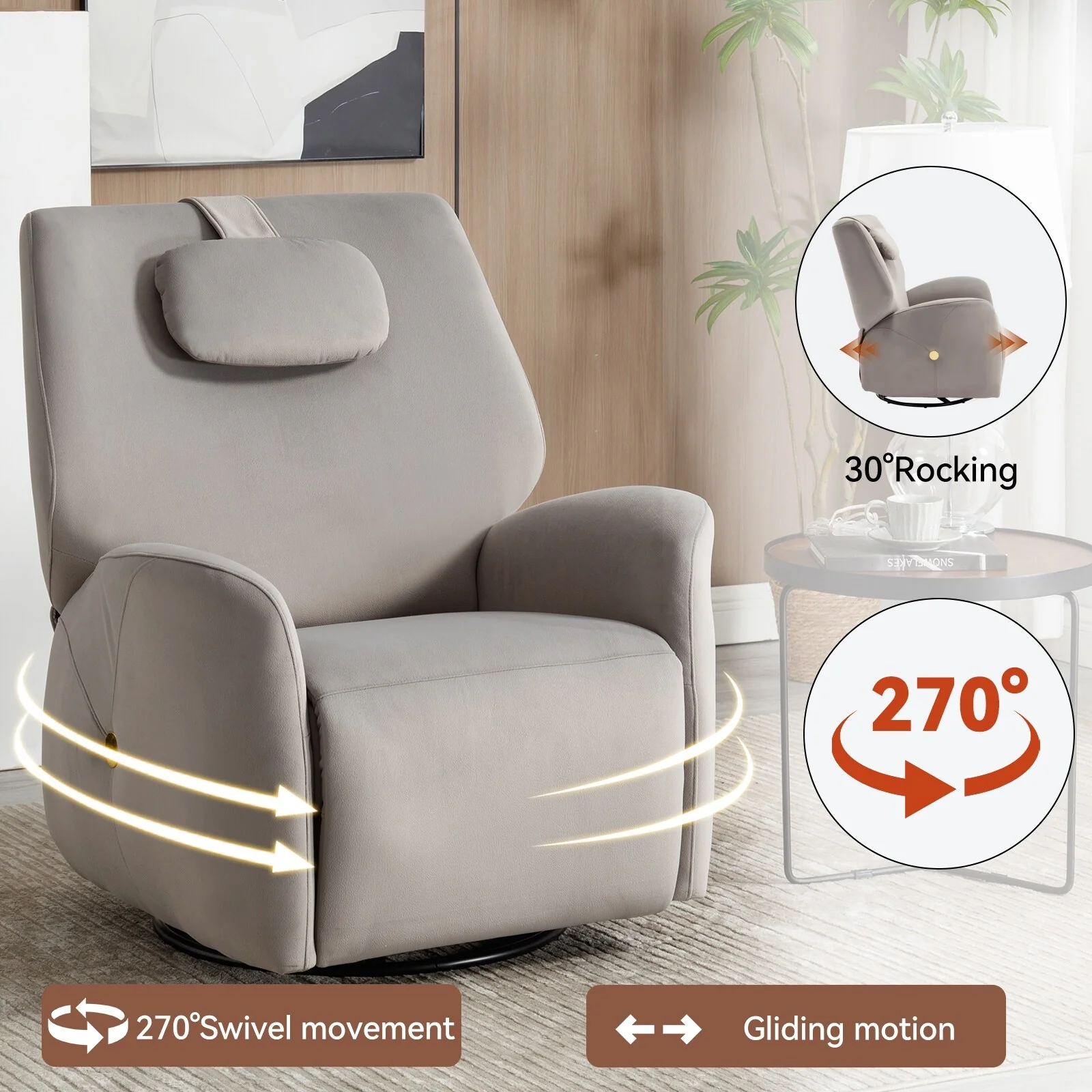 Swivel and Rocker Power Recliner Chair with Lumbar