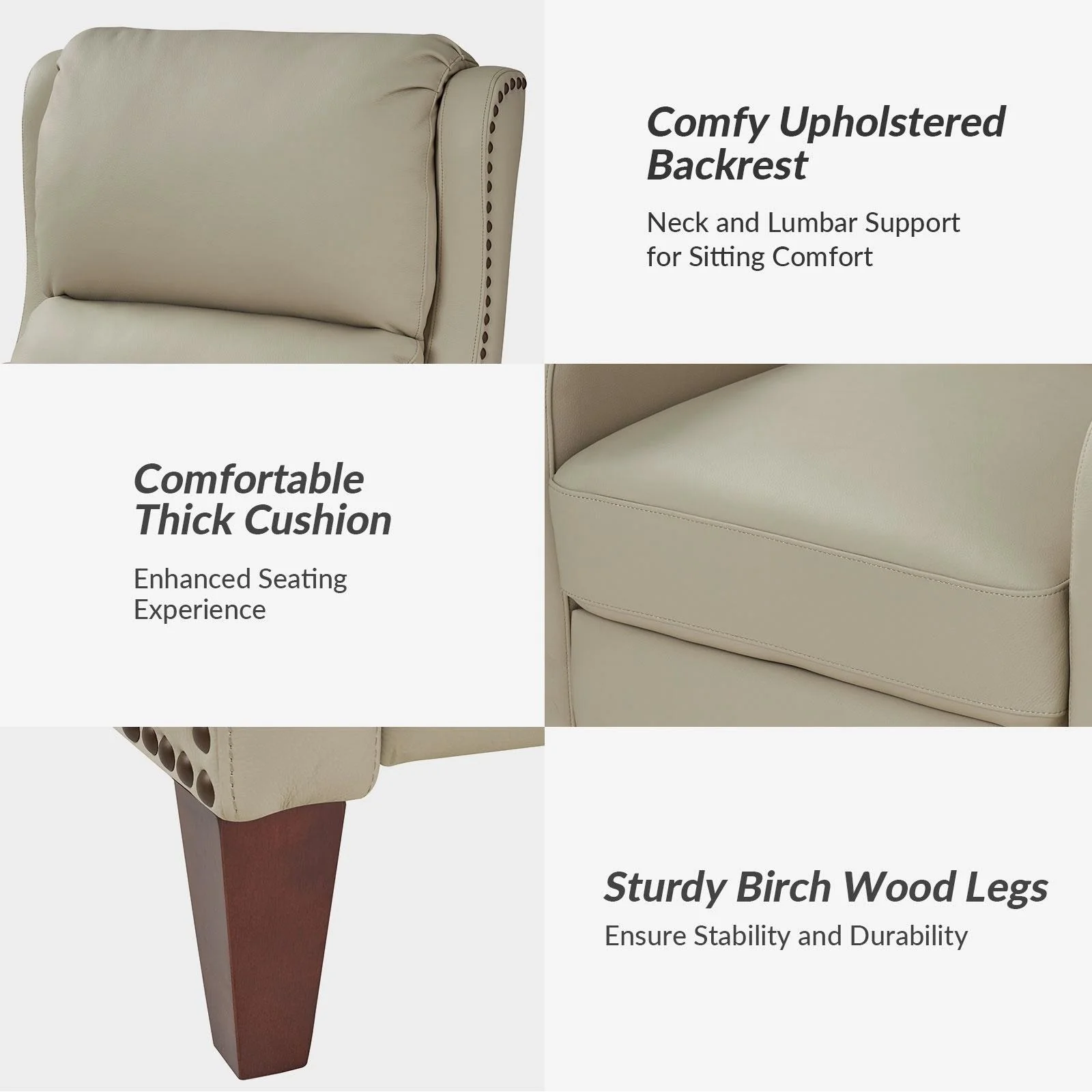 Brigida Modern Genuine Leather Nailhead Trim Recliner with Adjustable Footrest Set of 2 by HULALA HOME