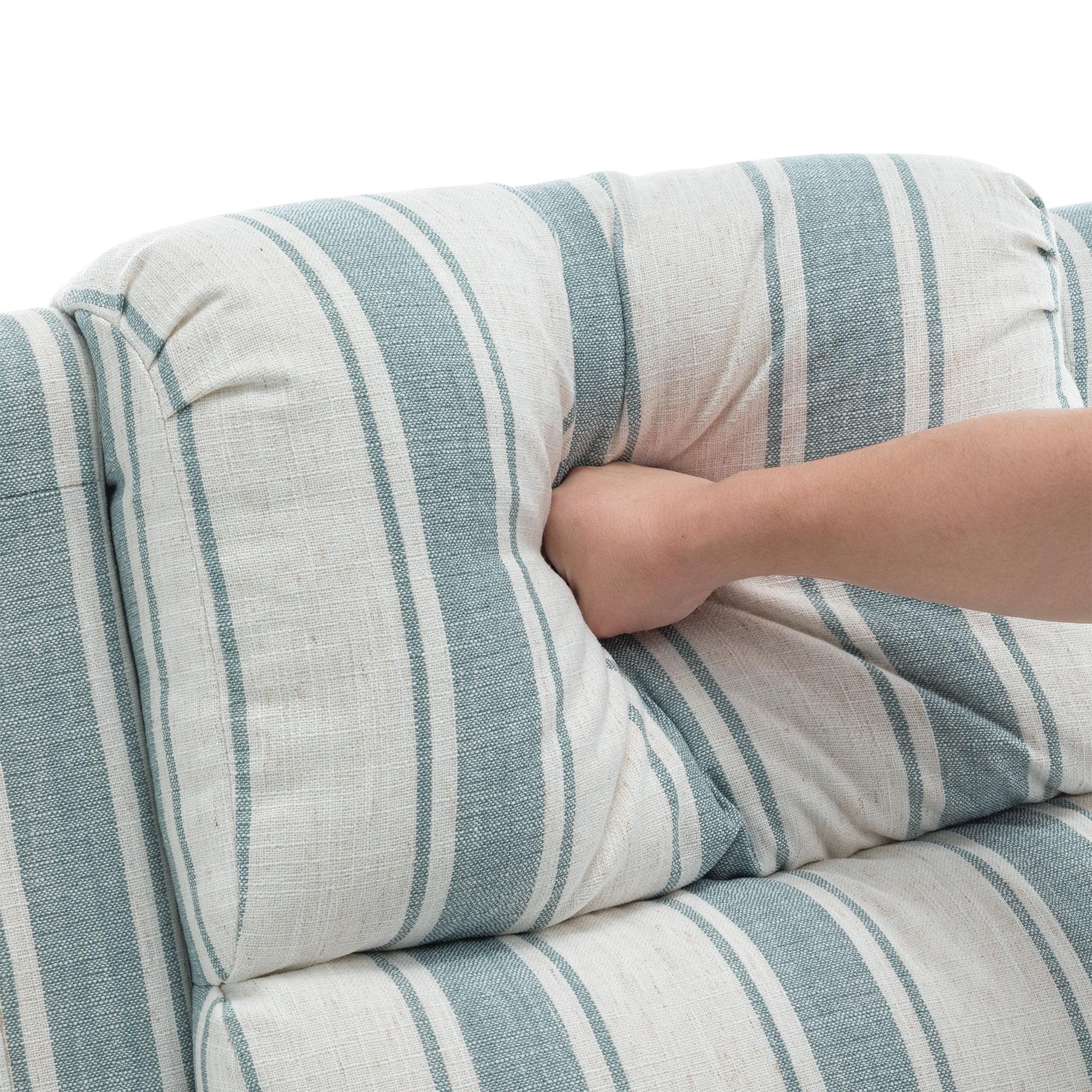 Mid-Century Nailhead Pu Leather Linen Recliner