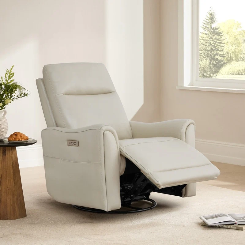 Farley Power Swivel Genuine Leather Recliner Chair Nursery Glider