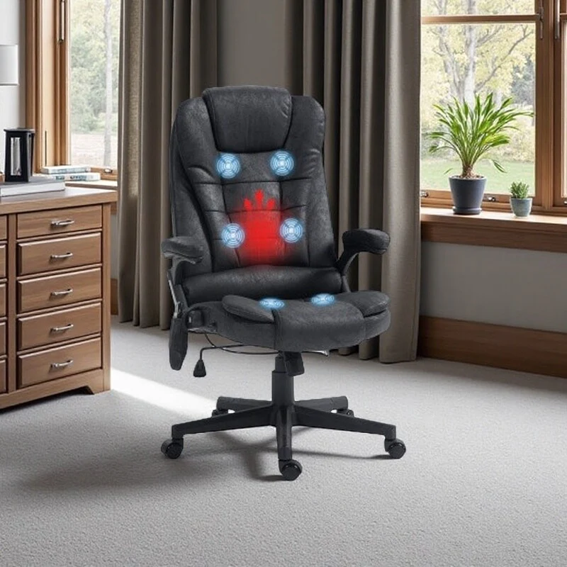 Heated Microfiber Executive Office Chair with 6-Point Massage, Reclining Backrest, Adjustable Height & Remote Control
