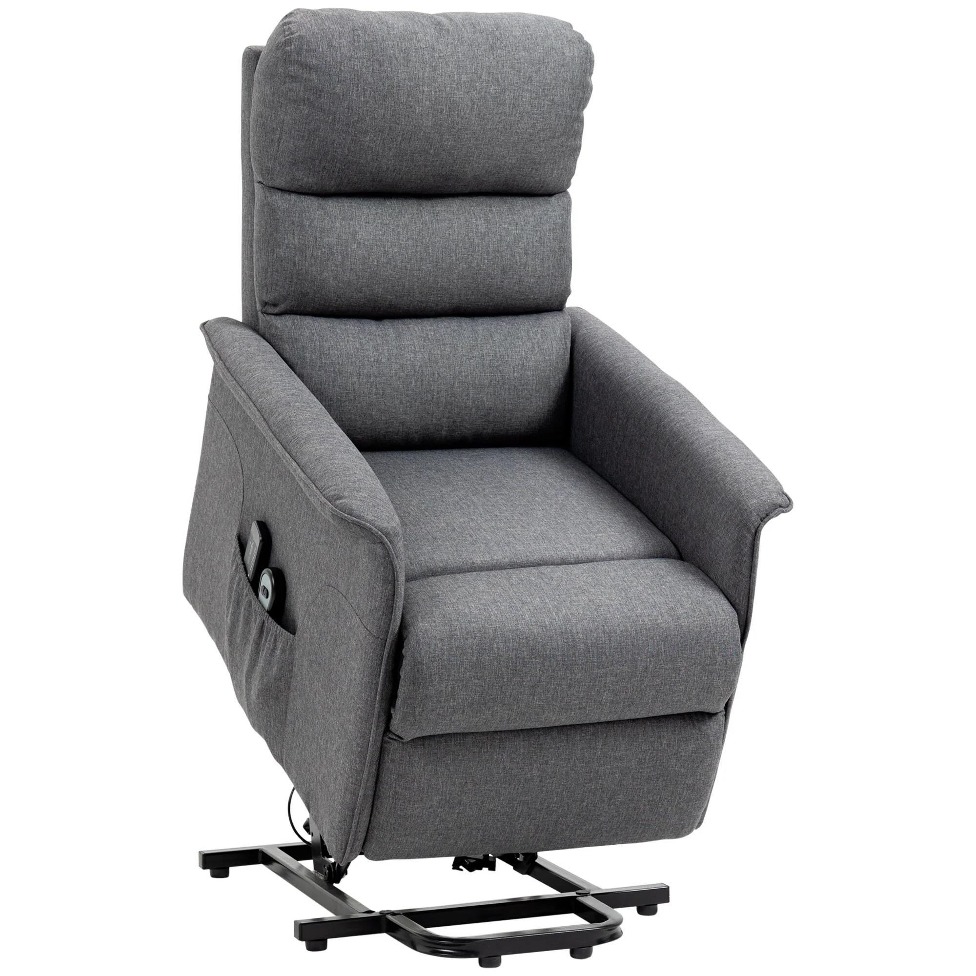 Grey Power Lift Recliner designed for Seniors with Vibration Massage, Remote Control, Side Pockets, and Plush Fabric Upholstery