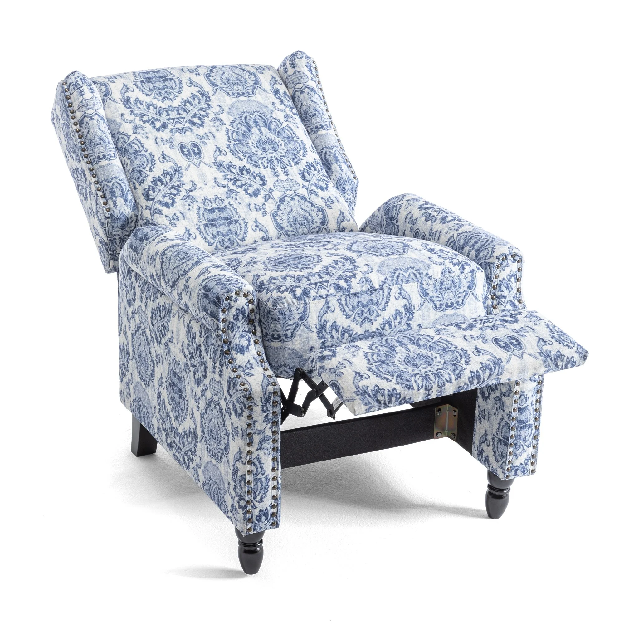 Linen Manual Upholstered Recliner with Wood Legs