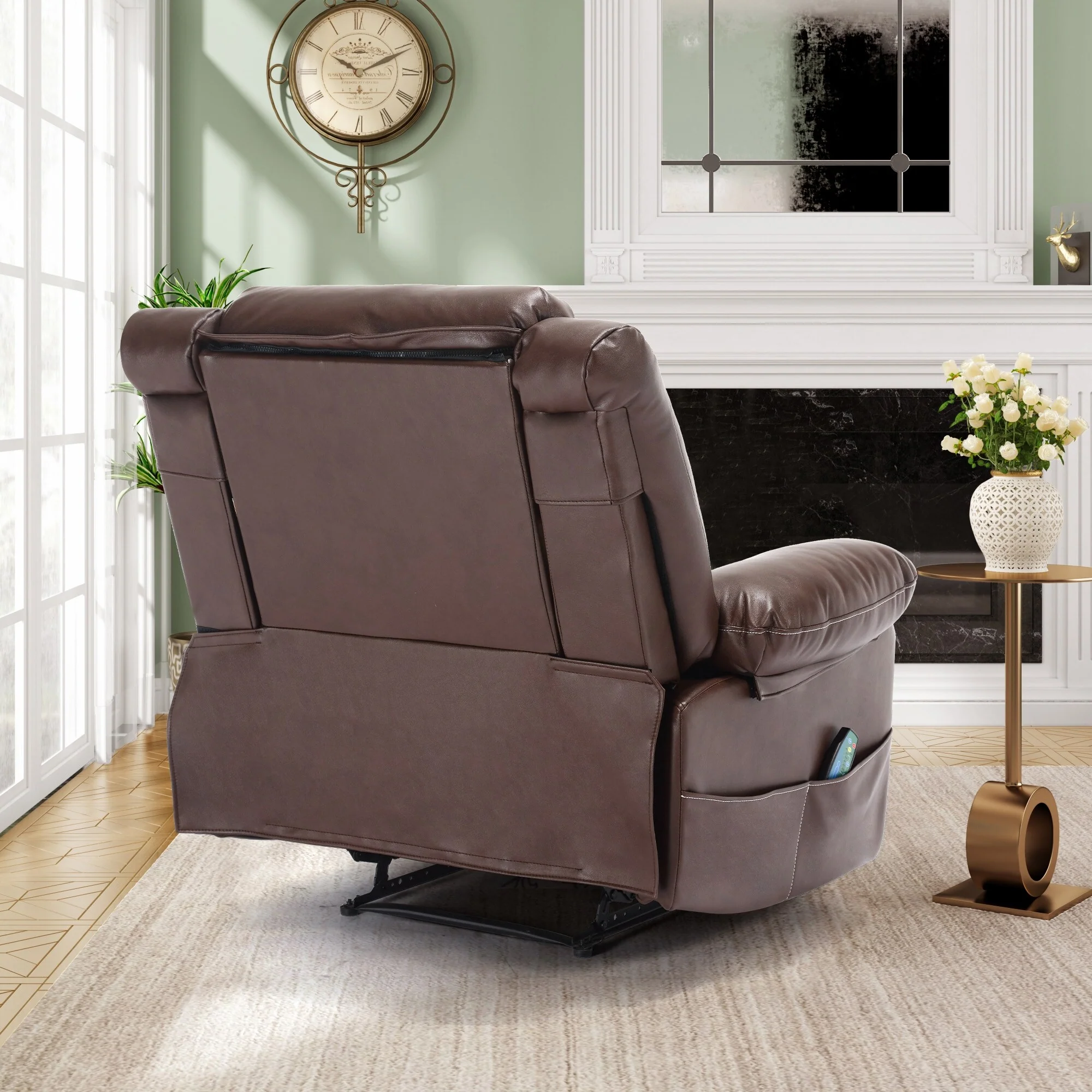 Brown Manual Leather Recliner with Massage, Heat, and Multi-Reclining Options