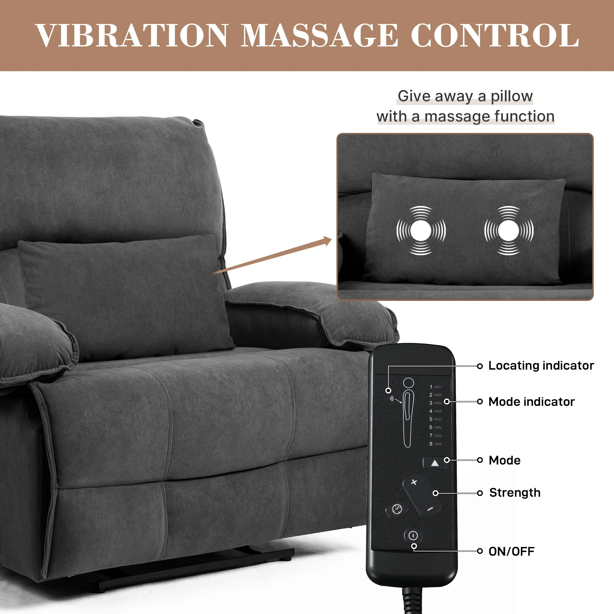 Push?Back Recliner Chair with Massage Pillow & Wide Seat
