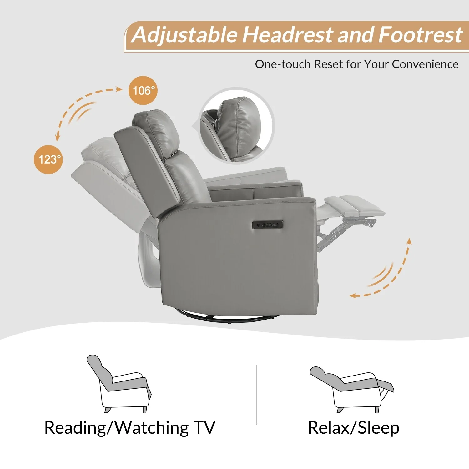 Jaime Modern Genuine Leather Power Rocking Swivel Recliner with Adjustable Headrest and Footrest Set of 2 by HULALA HOME