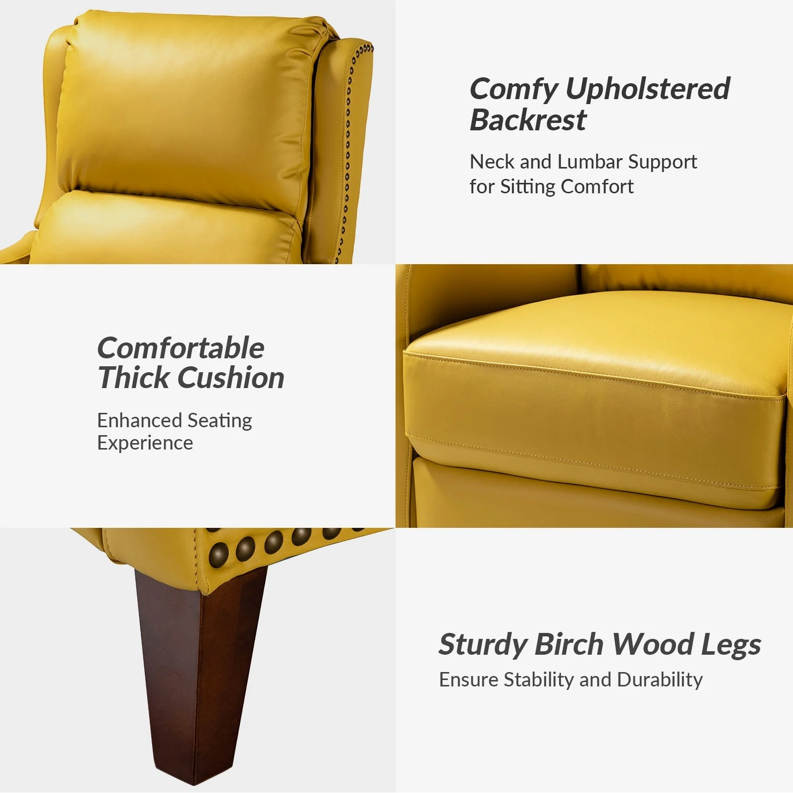 Brigida Modern Genuine Leather Nailhead Trim Recliner with Adjustable Footrest Set of 2 by HULALA HOME