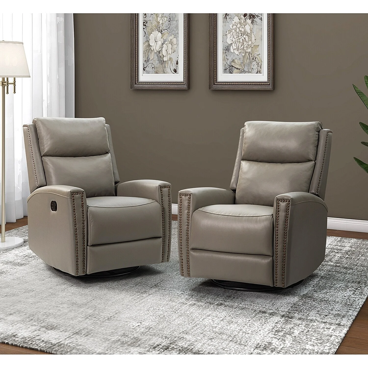 Fiacro 30.31Wide Modern Genuine Leather Wingback Swivel Rocker Recliner with Nailhead Trims, Set of 2