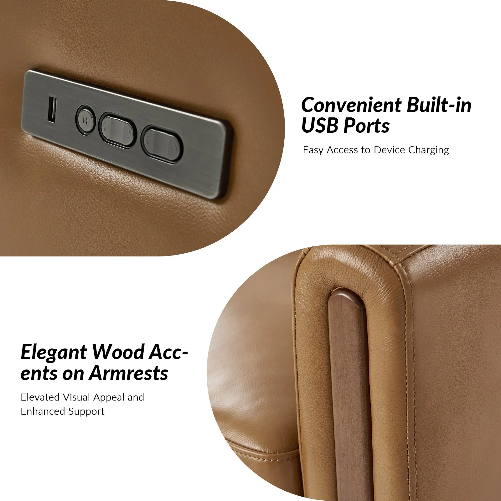 Jaime Modern Genuine Leather Power Rocking Swivel Recliner with Adjustable Headrest and Footrest Set of 2 by HULALA HOME