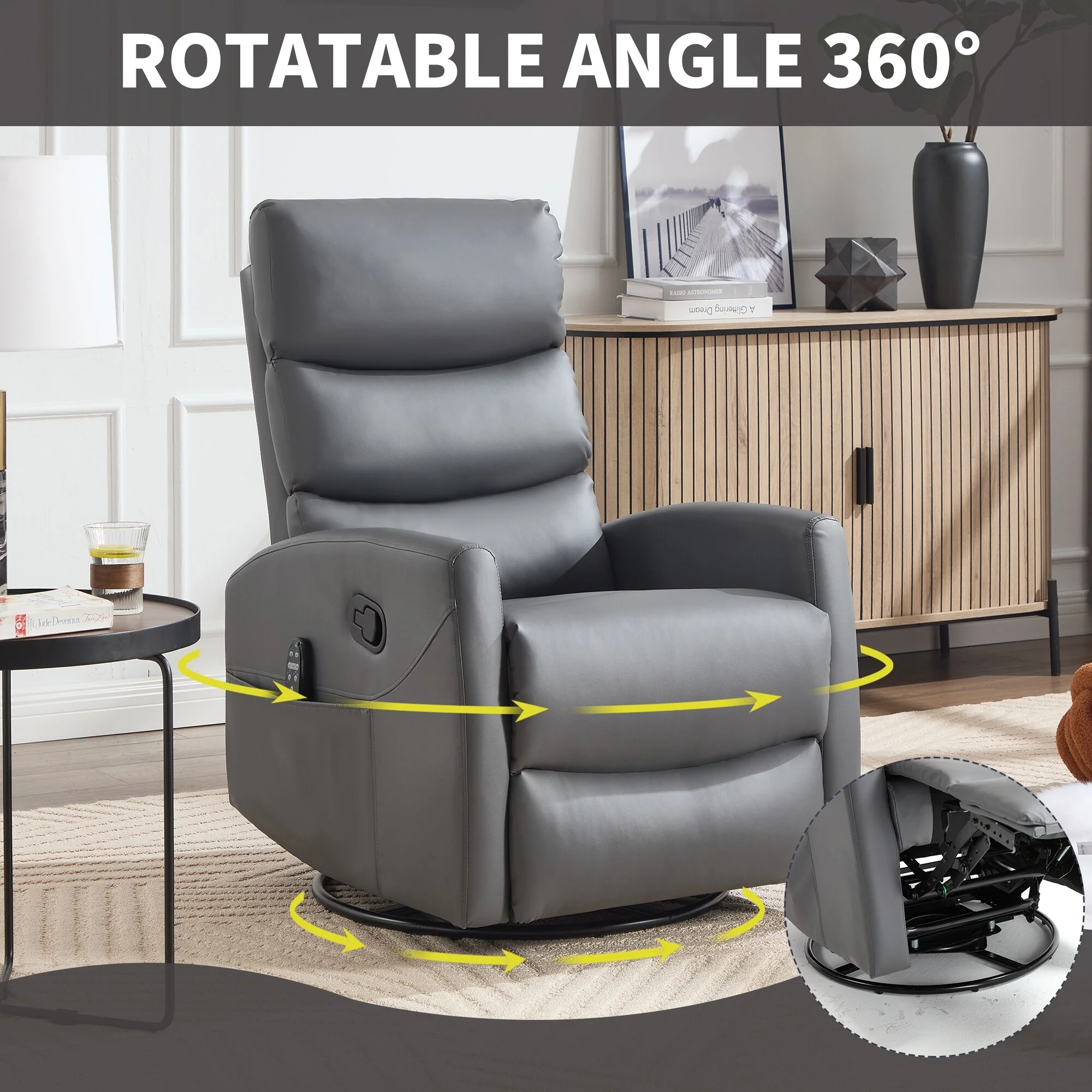 Heat Massage Manual Recliner Chair with Rocker and Swivel in Fabric for Living Room