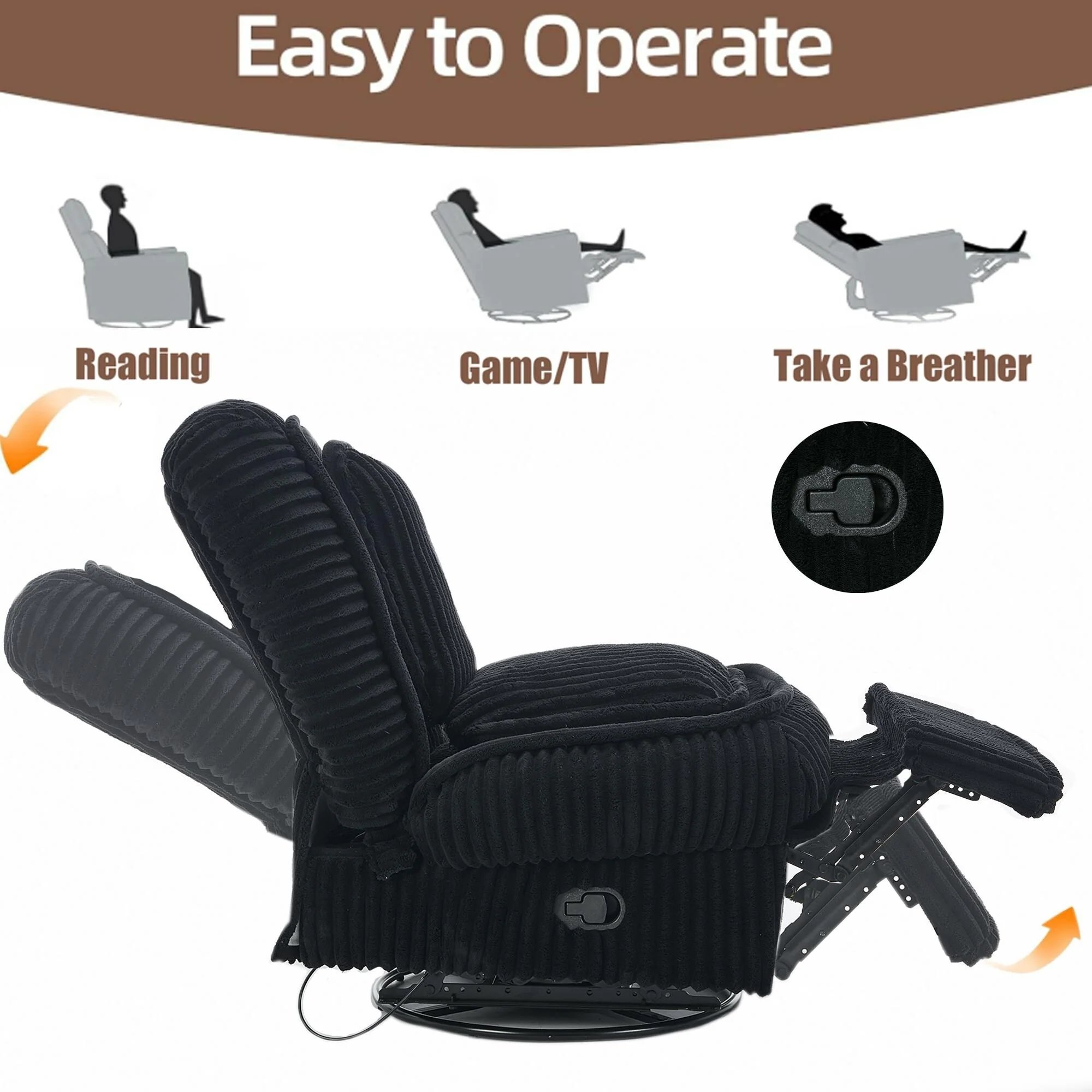 360�� Swivel Rocking Single Sofa,Recliner Sofa, Manual Glider Rocking Armless Chair,Living Room Office