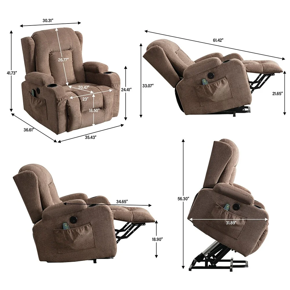 Modern Power Lift Recliner Chair w/Massage  Heat, Infinite Position