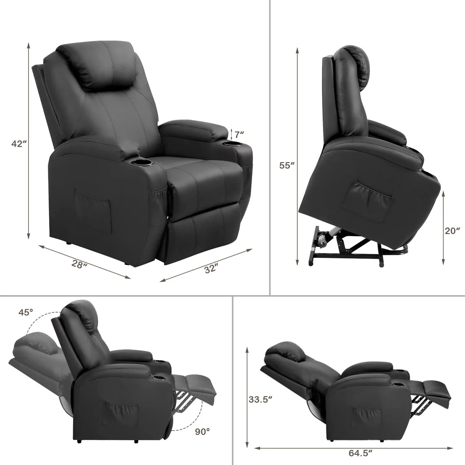 LACOO Power Lift Recliner PU Leather Reclining Chair with Massage