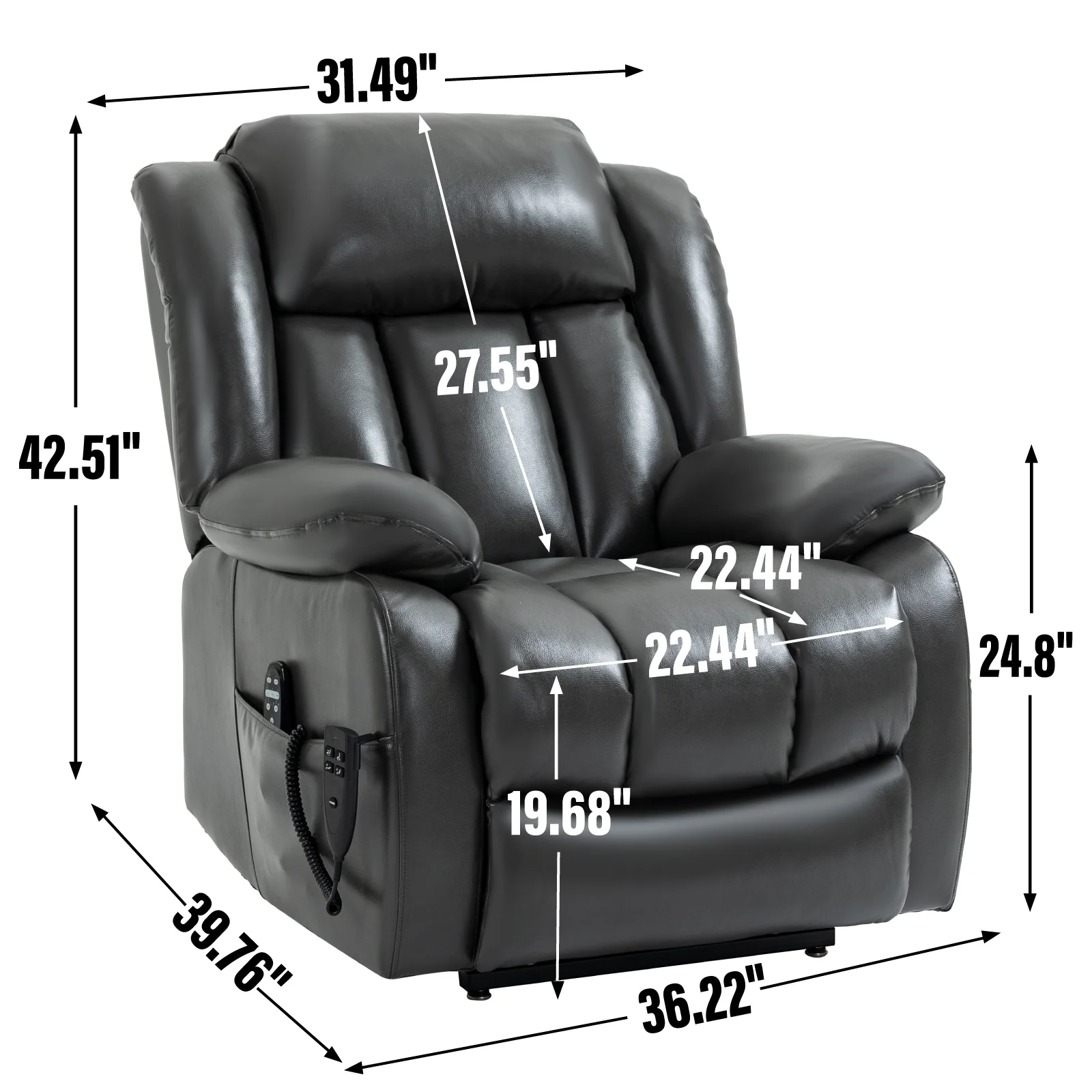 Faux Leather Power Lift Recliner with Massage & Lumbar Heating