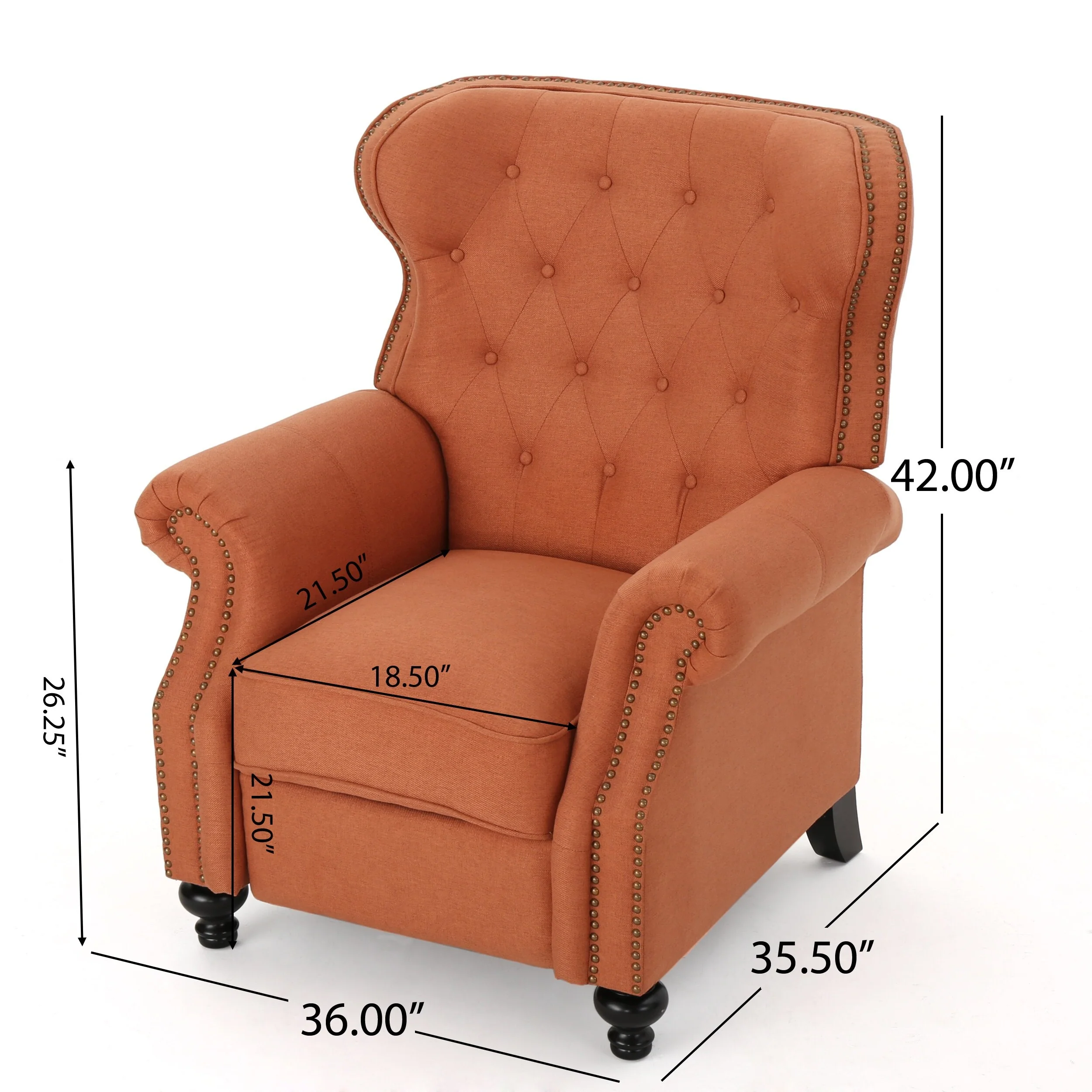 Tufted?Recliner?Chair?-?Diamond?Stitch?Backrest,?Nailhead?Trim?and?Rolled?Arms?