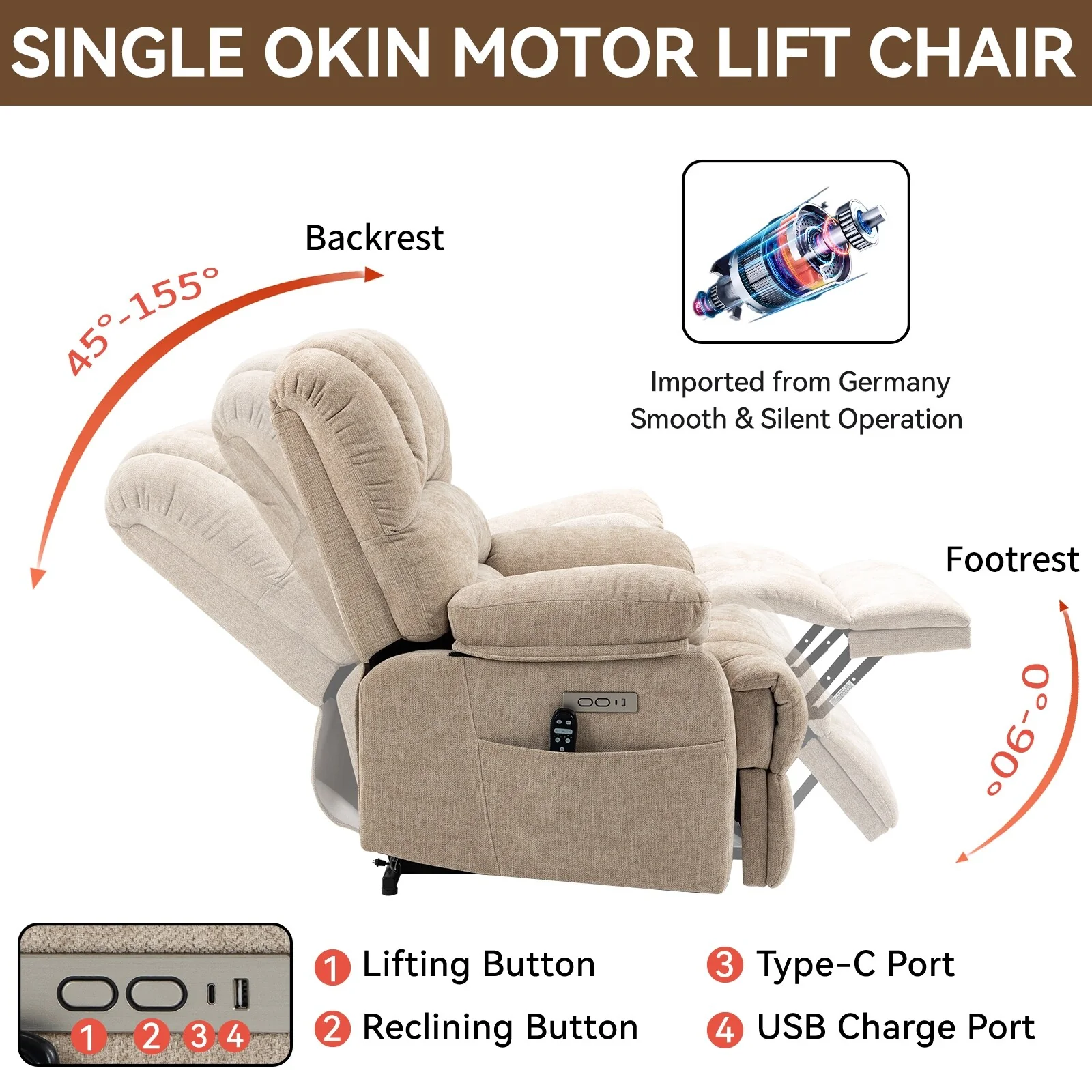 Chenille Power Lift Recliner Chair