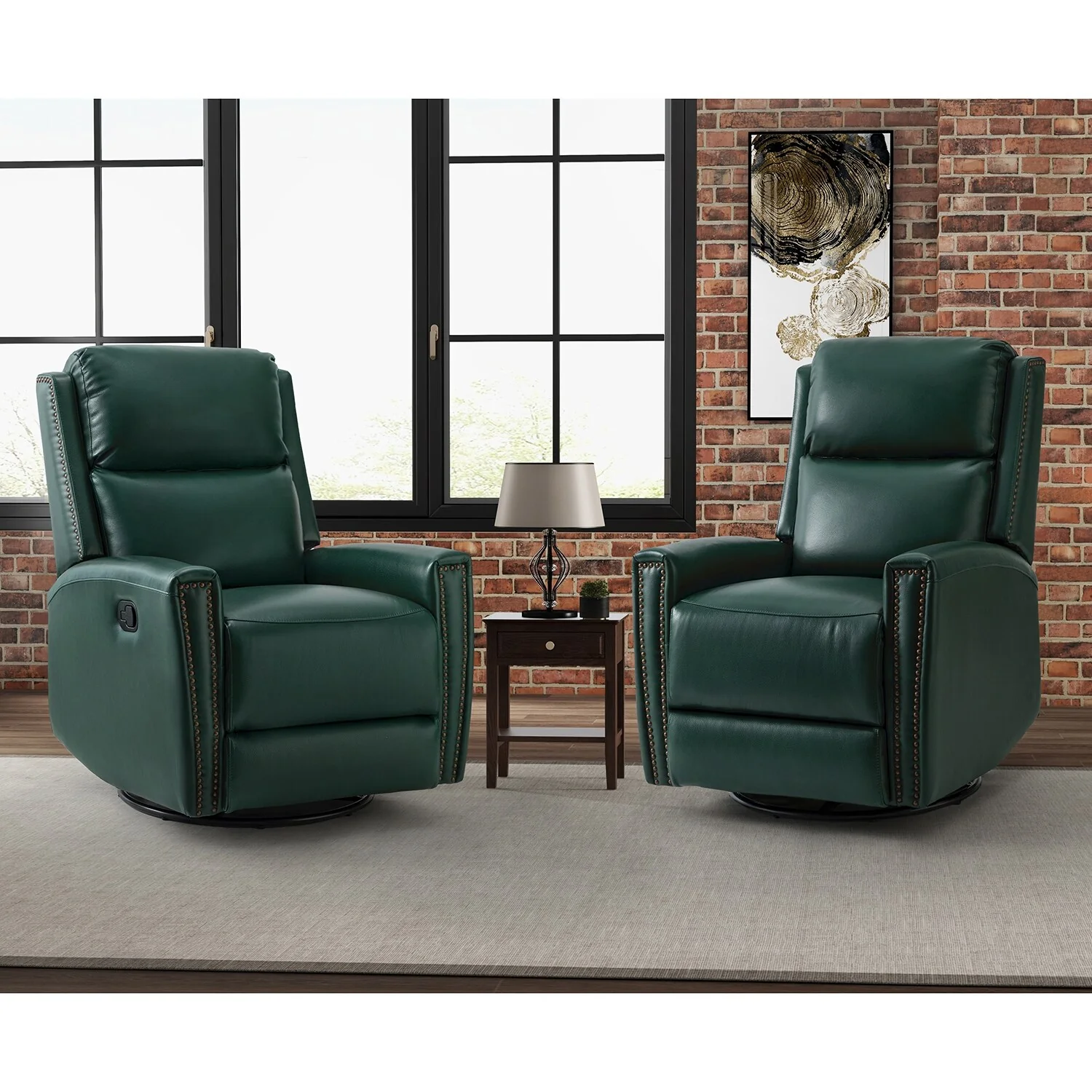 Fiacro 30.31Wide Modern Genuine Leather Wingback Swivel Rocker Recliner with Nailhead Trims, Set of 2