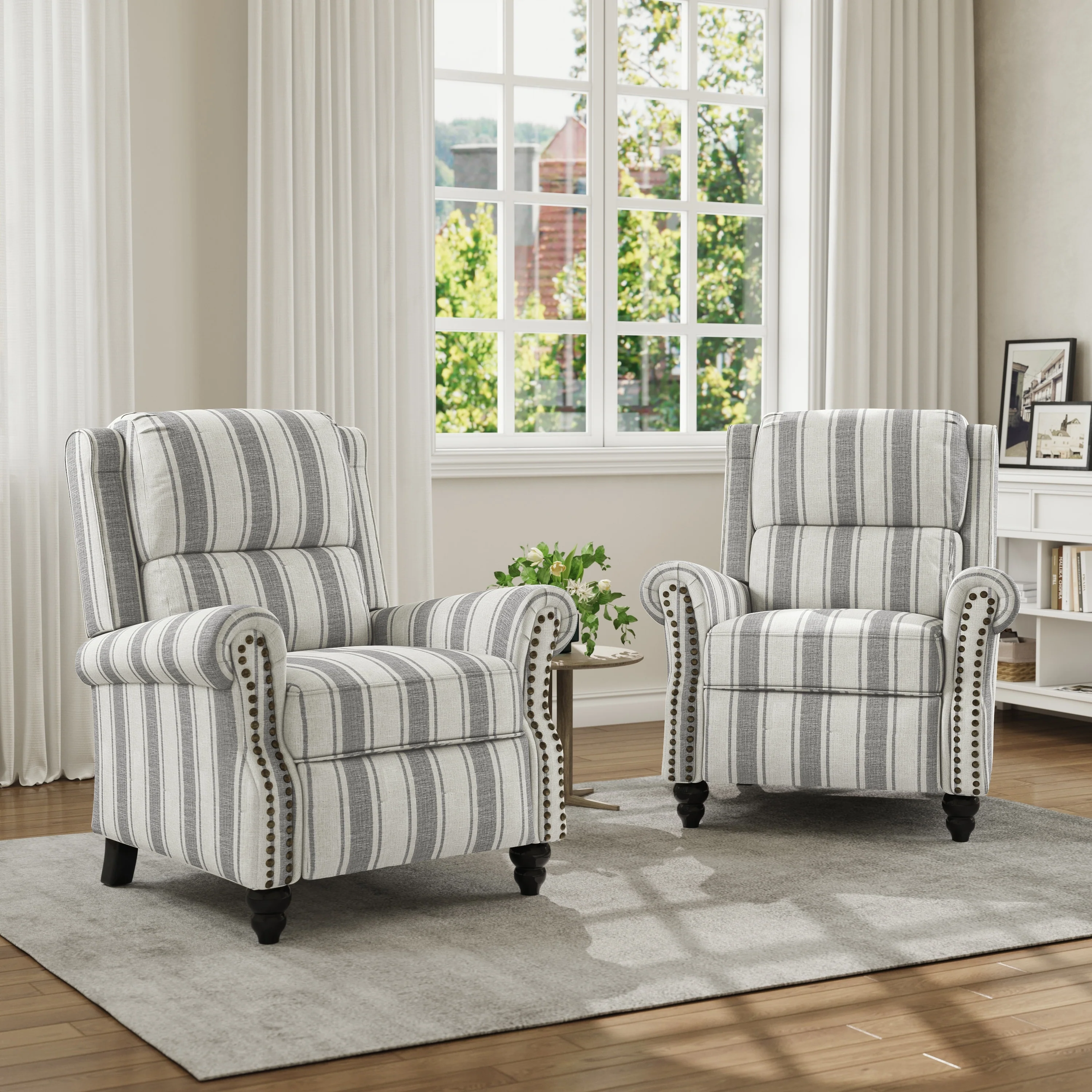 Mid-Century Nailhead PU Leather Linen Recliner