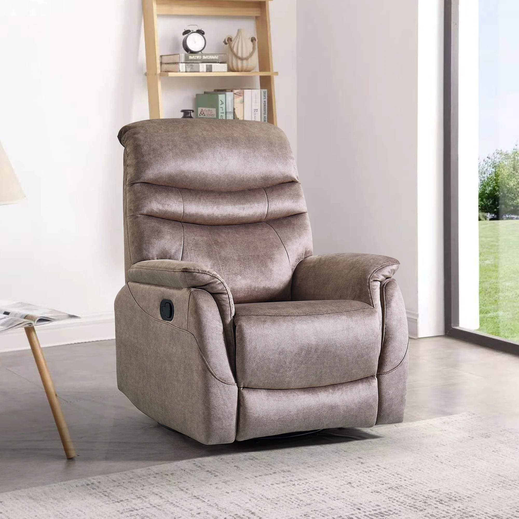 360�� Rocking Swivel Recliner Chair with Adjustable Backrest, Durable Fabric, Modern Reclining Sofa with Lumbar Support